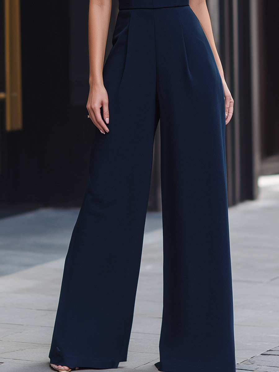 Off-Shoulder Structured Wide-Leg Suiting Jumpsuit