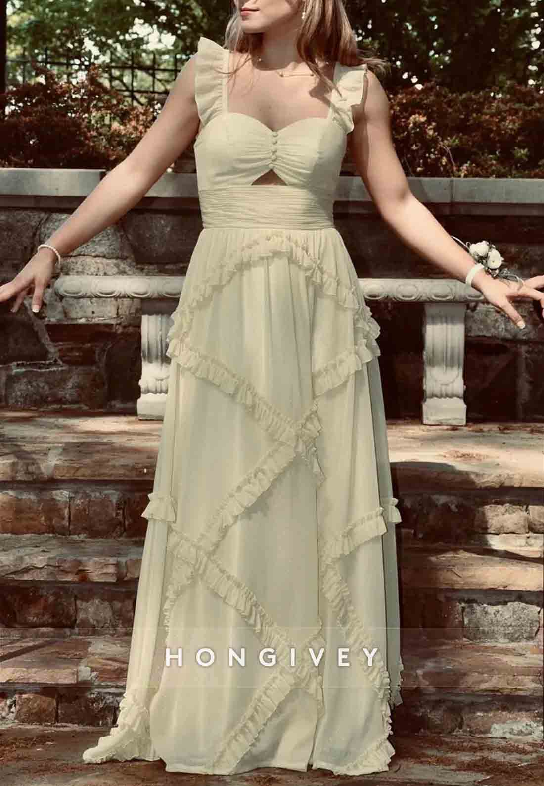 Cute A Line Sweetheart Blue Floor-Length Prom Dress with Ruffles