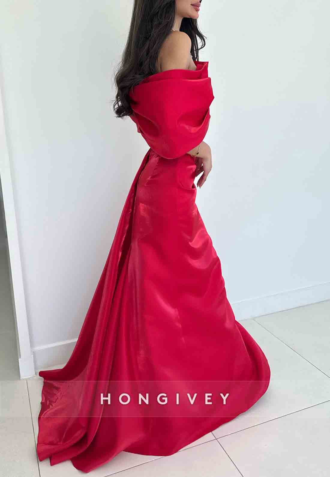 Side Slit Off the Shoulder Floor-Length Side Draping Shawl Evening Gown