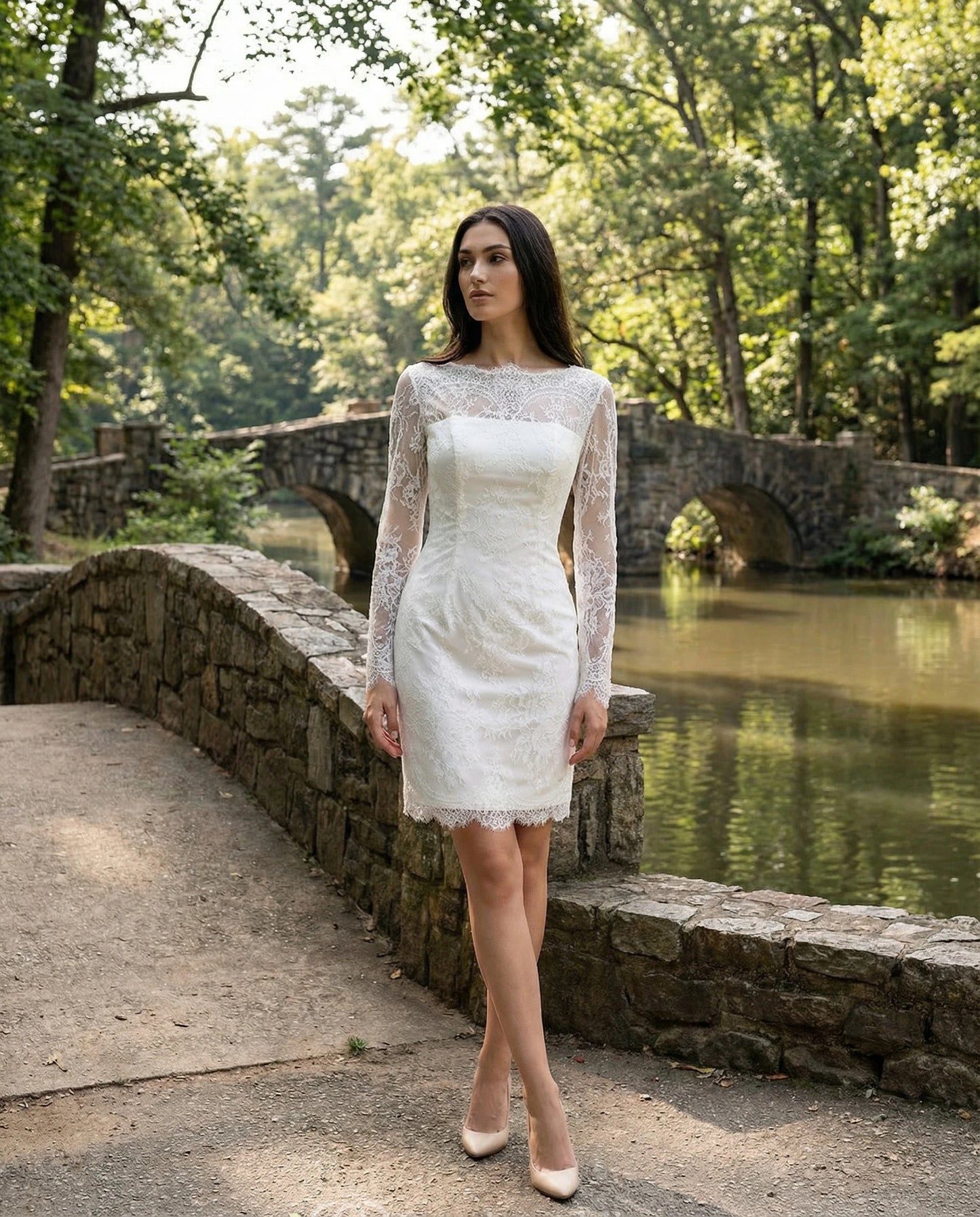 Lace Long Sleeve Mermaid Knee-Length Wedding Dress