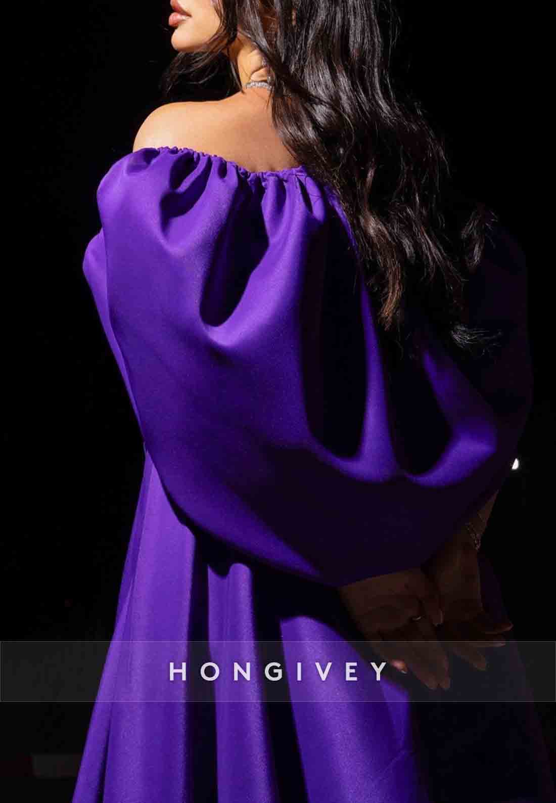 Off the Shoulder Asymmetrical V Neck Ruffles Shawl Evening Gown