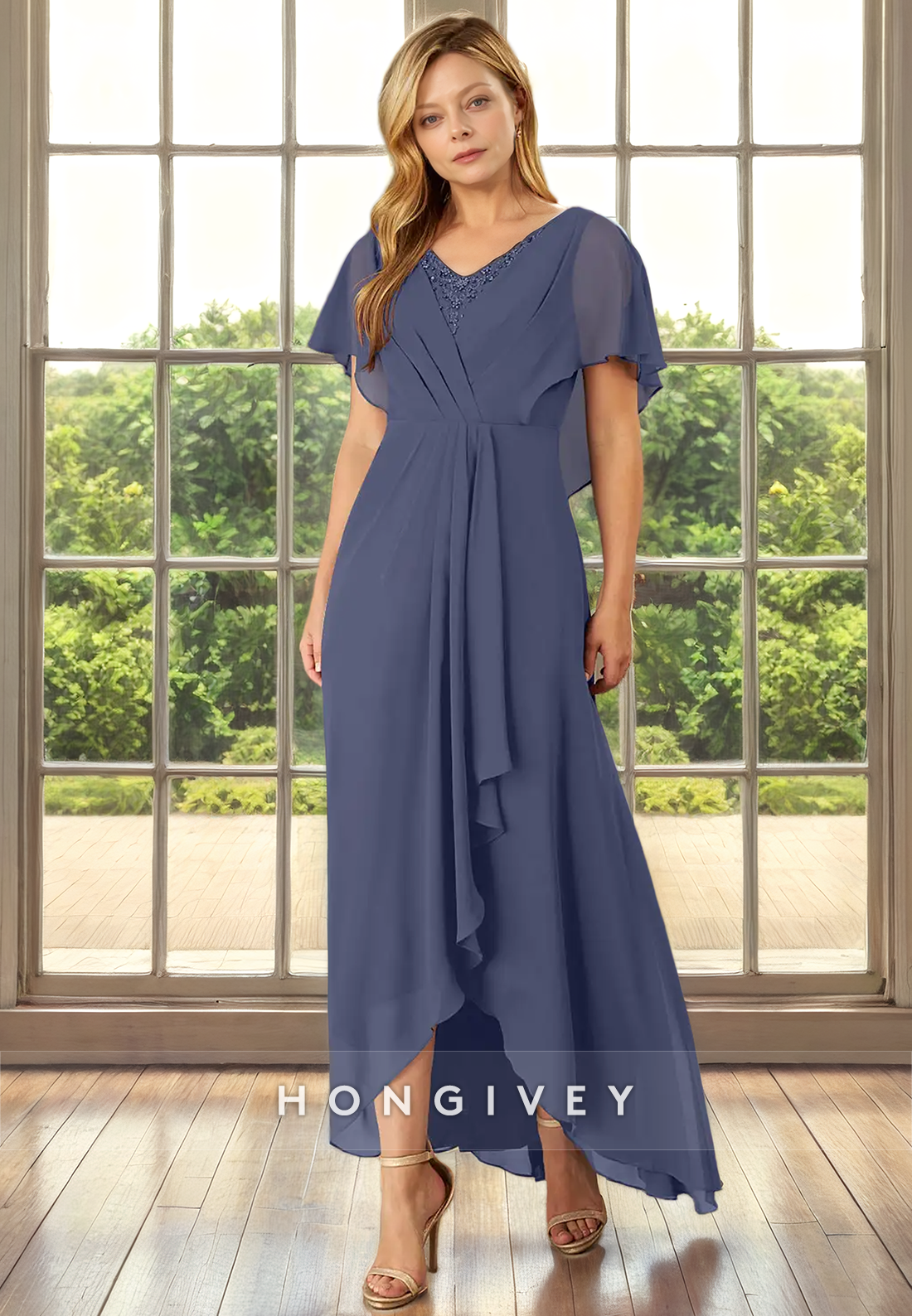 Casual A-Line V-Neck With Bolero Chiffon Mother of the Bride Dress Casual A-Line V-Neck With Bolero Chiffon Mother of the Bride Dress