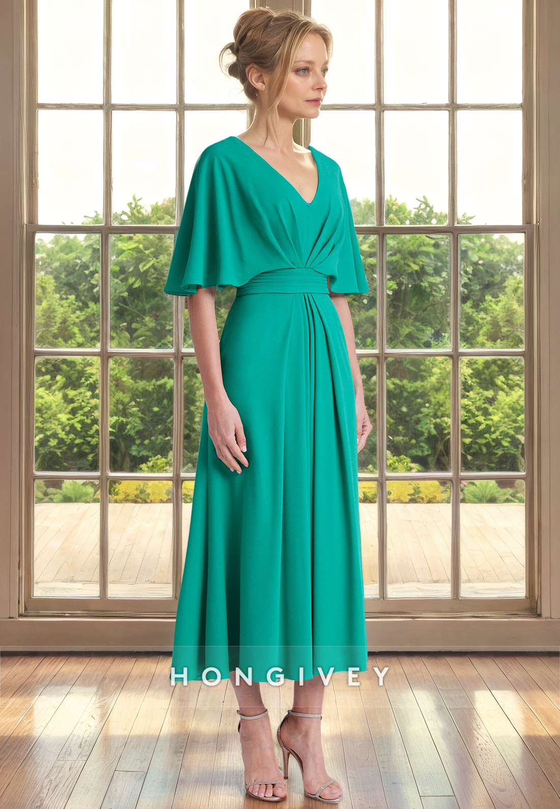 Casual Satin A-Line V-Neck With Bolero Cocktail Evening Dress Casual Satin A-Line V-Neck With Bolero Cocktail Evening Dress