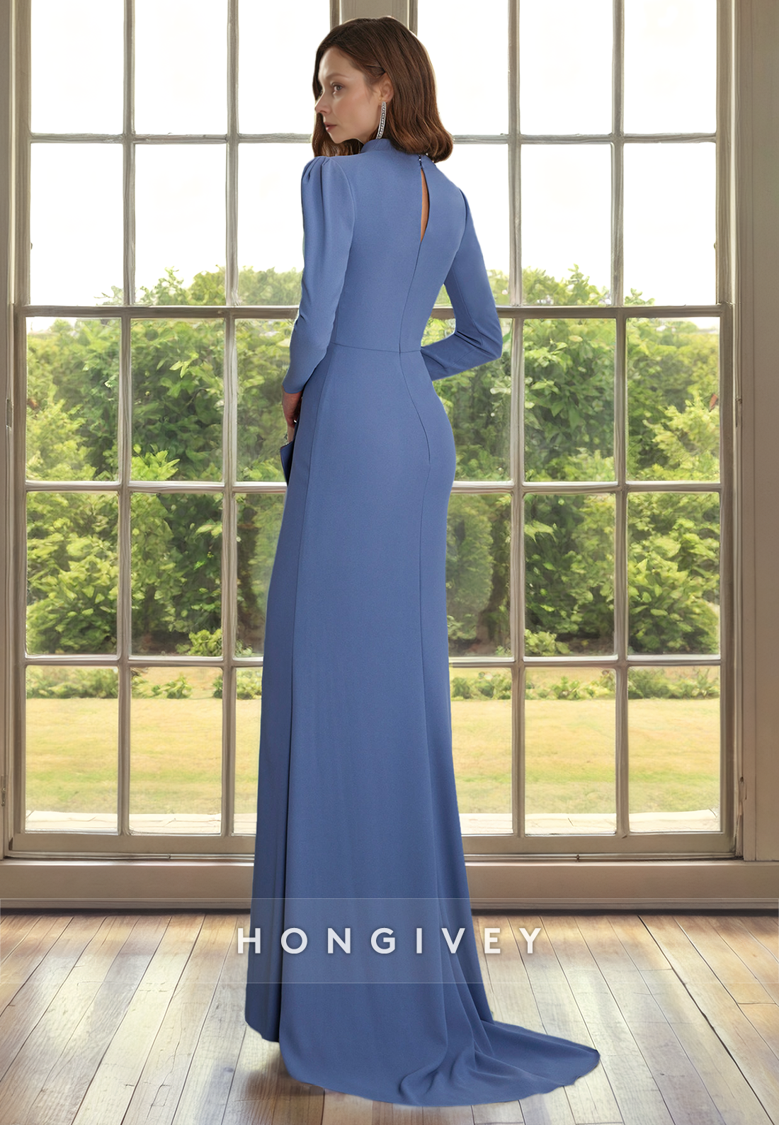 HM311 - Elegant & Luxurious V-Neck Long Sleeve Ruched Ruffled Cocktail Dress