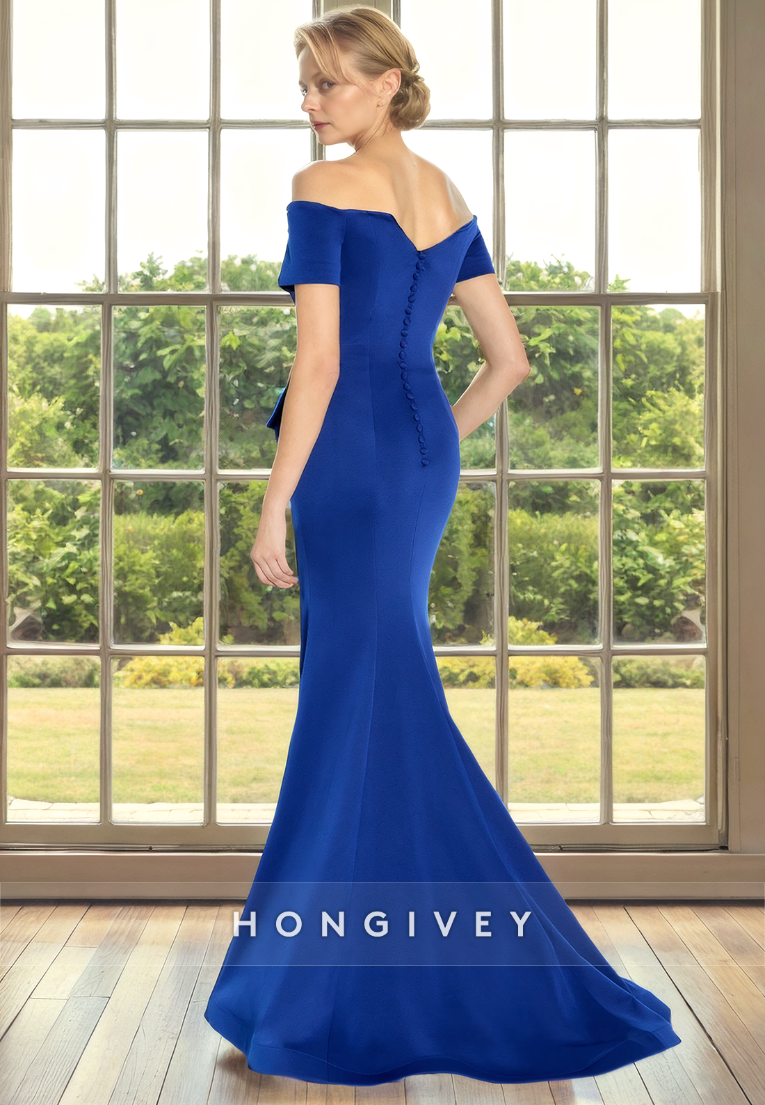 Chic Trumpet Off-Shoulder Sleeveless Empire Cocktail Mother Of Bridge Dress