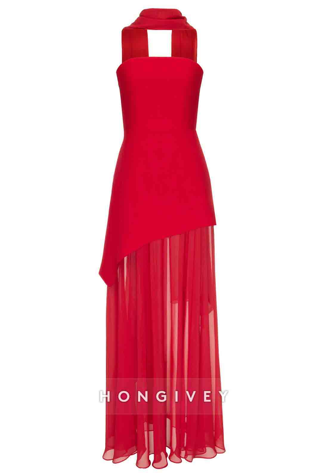 High Slit Strapless Floor-Length Sleeveless Chiffon Evening Gown