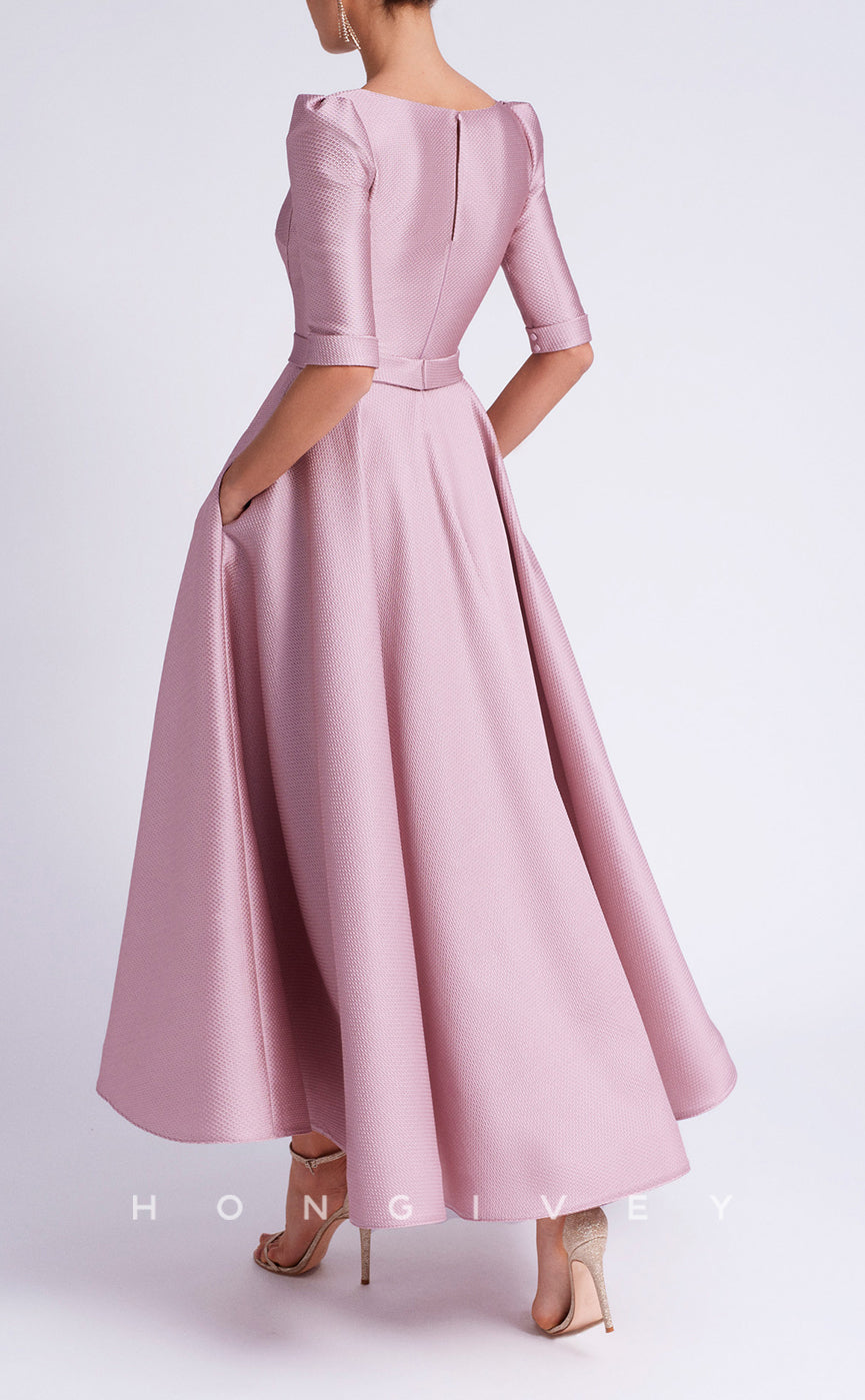 HM288 - Chic Satin A-Line V-Neck Half Sleeves With Pockets Mother of the Bride Dress