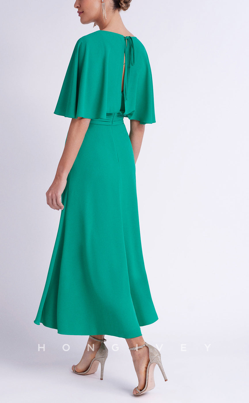 HM289 - V-Neck With Bolero Empire Ruched Mother of the Bride Dress