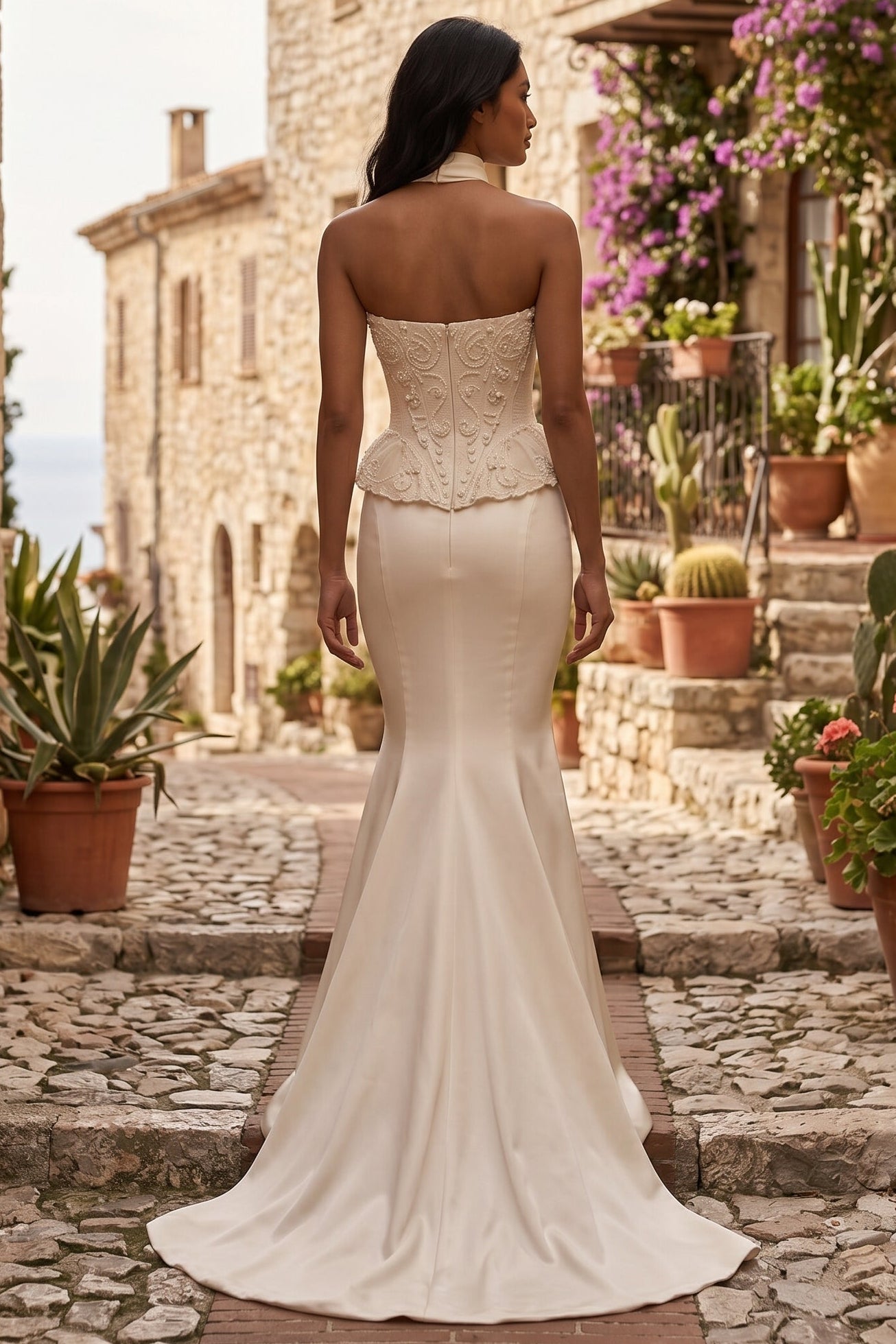 Sweetheart Shawl Sleeveless Applique Mermaid Floor-Length Wedding Dress