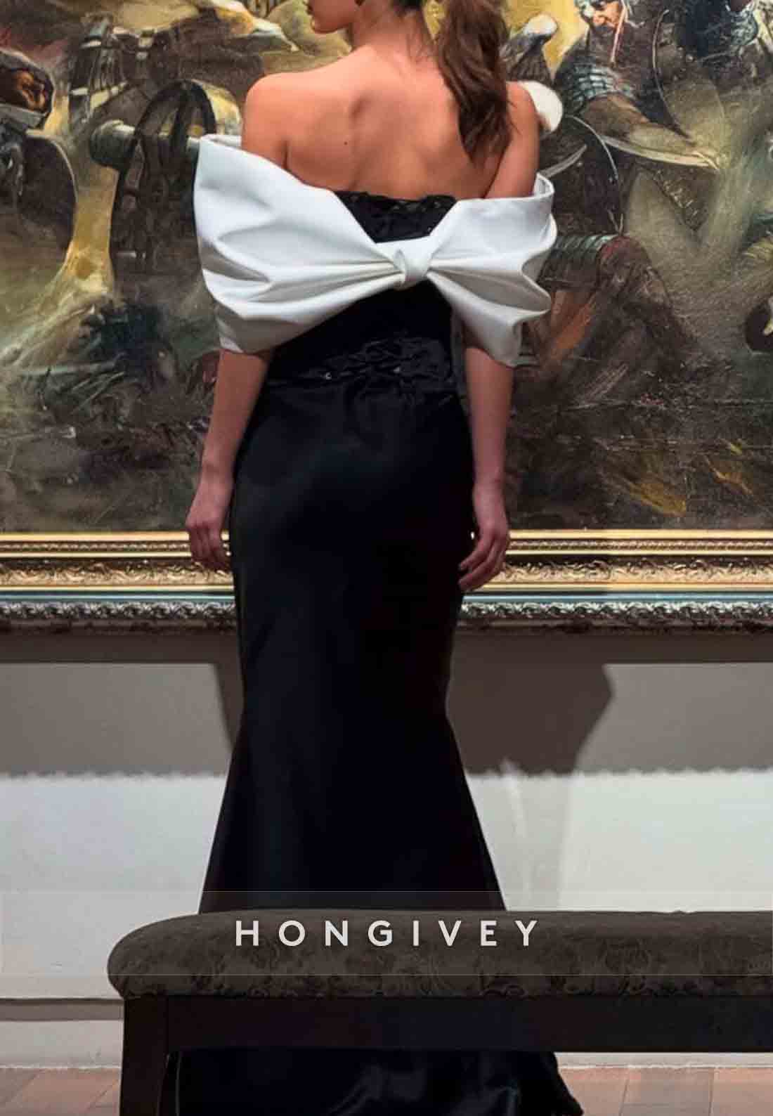 Floor-Length Off the Shoulder Bowknot Pleated Mermaid Evening Gown