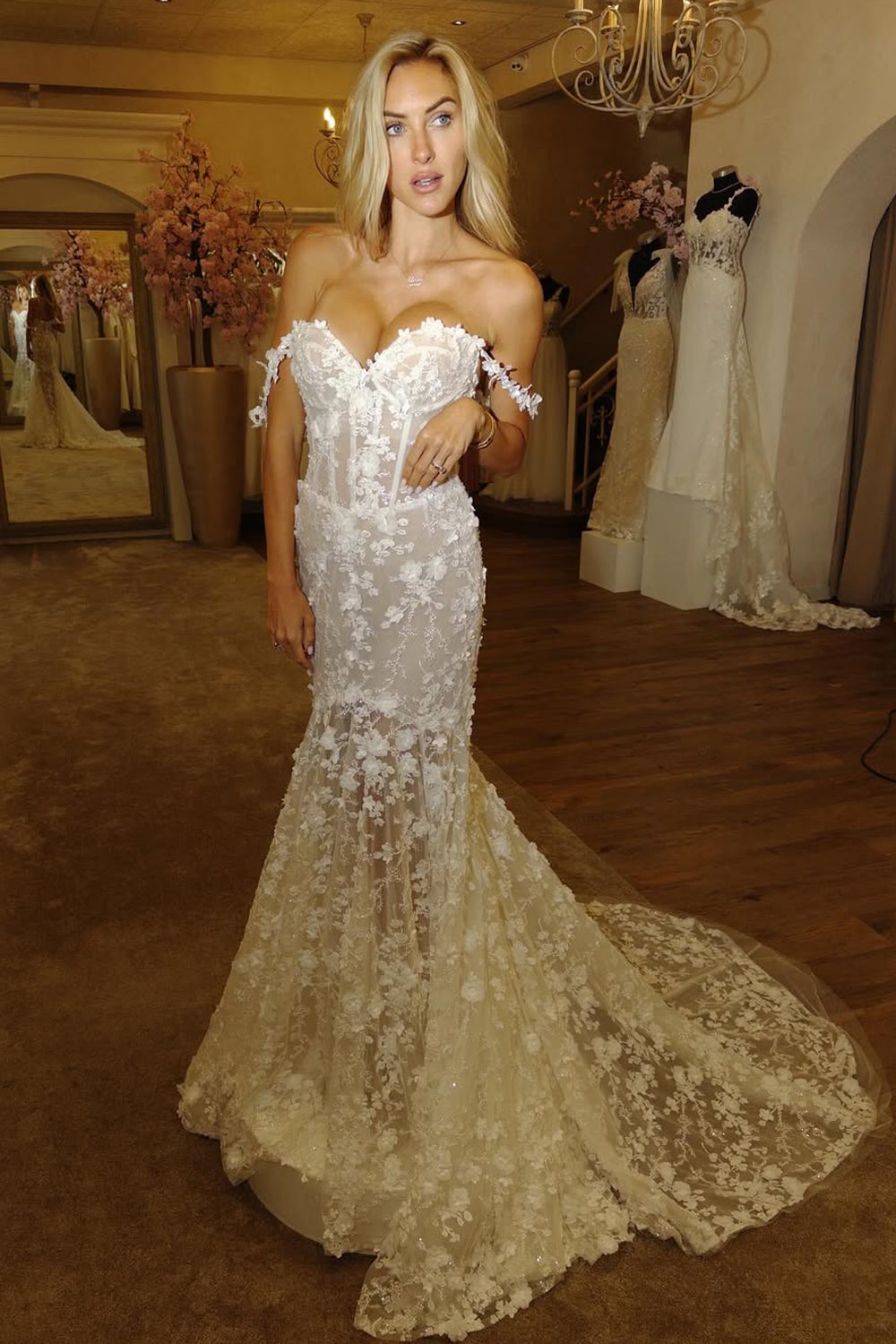 Mermaid Off the Shoulder White Sequin Appliques Wedding Dresses