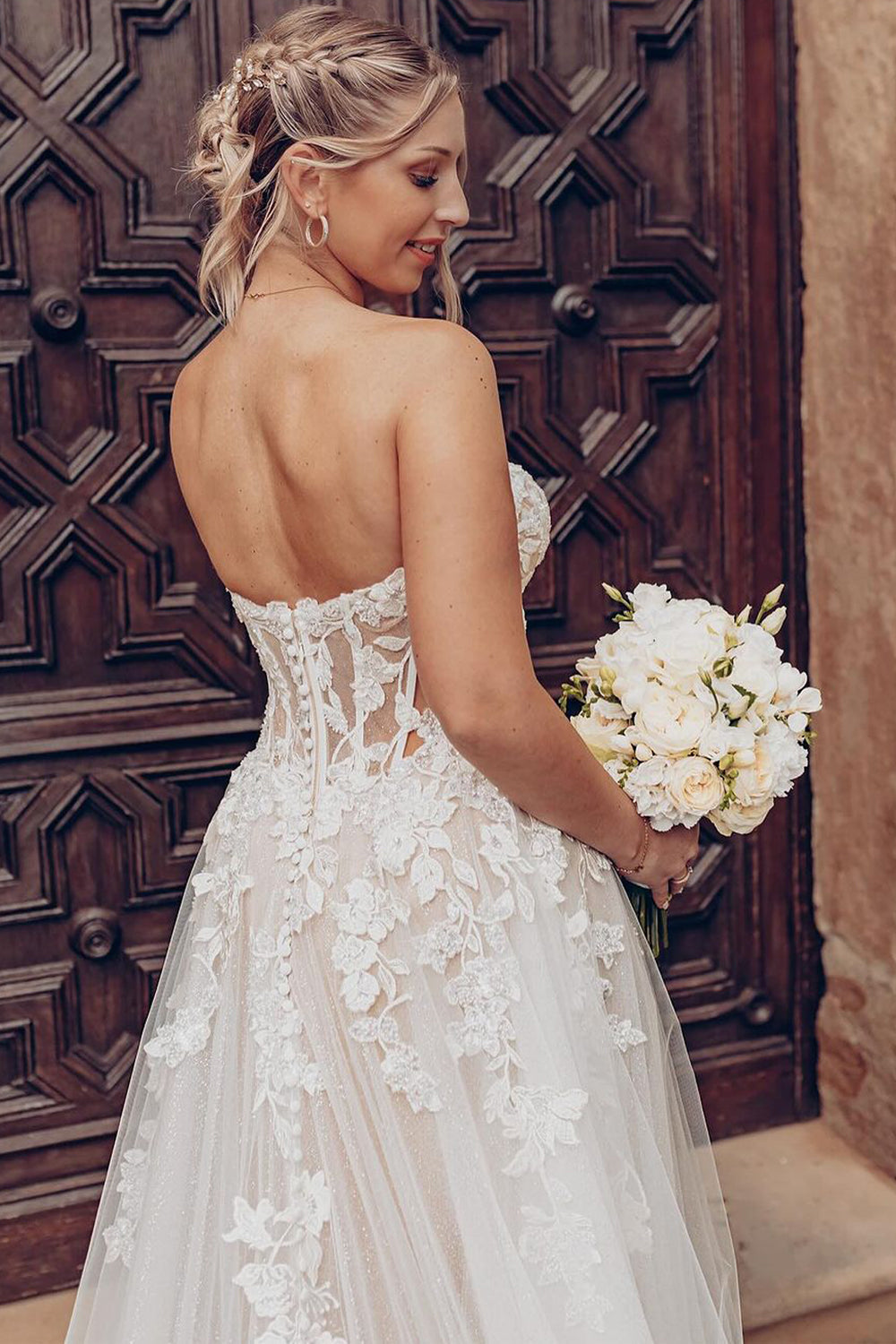 Fashion Bohemian A Line Sweetheart Tulle Long Wedding Dresses with Appliques