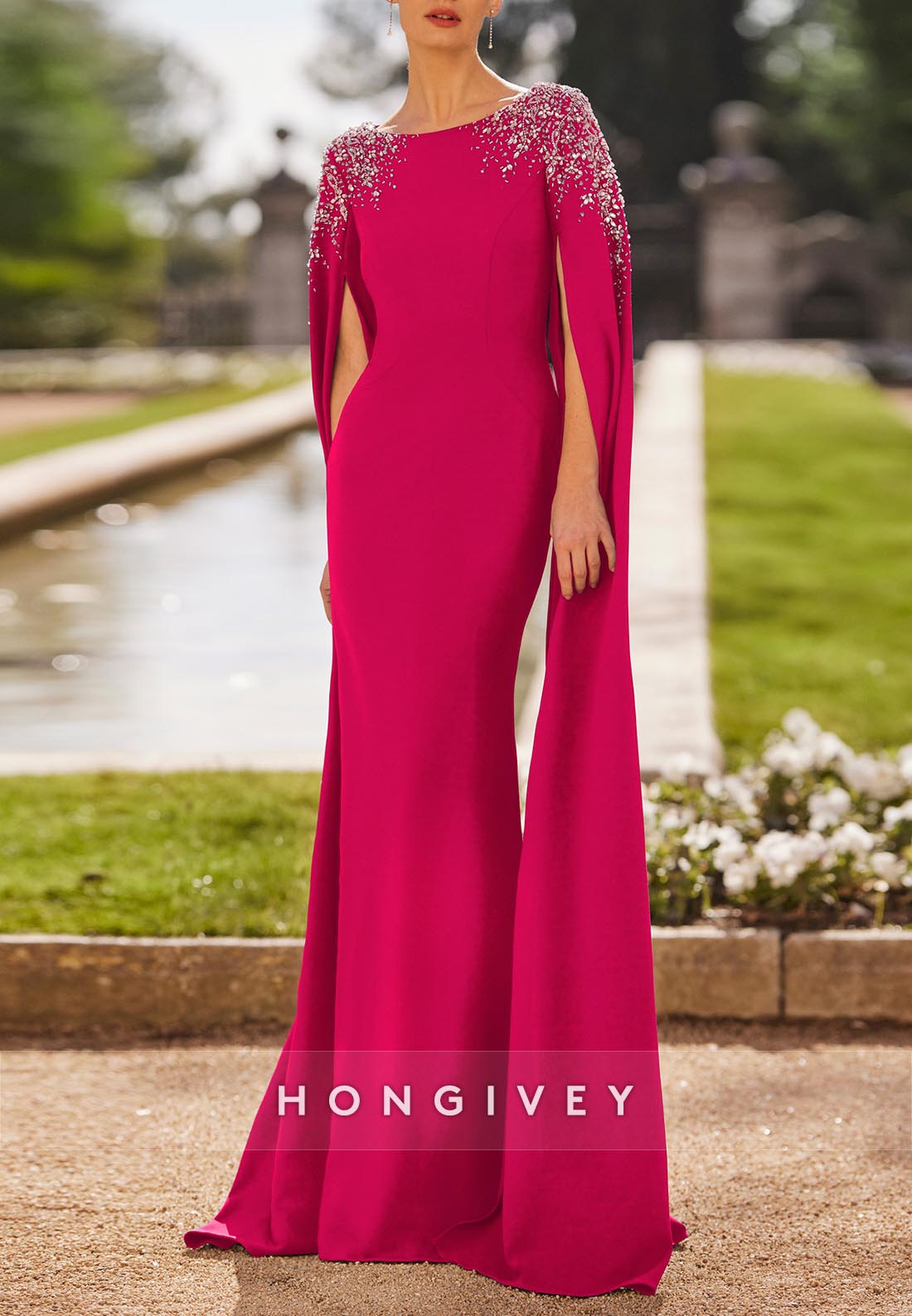 Sheath Floor-Length Mother of the Bride Watteau Train Satin Appliqued Evening Gown