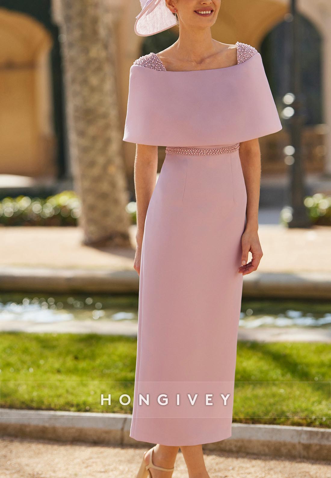 Shawl Ankle-Length Bowknot Satin Column Mother of the Bride