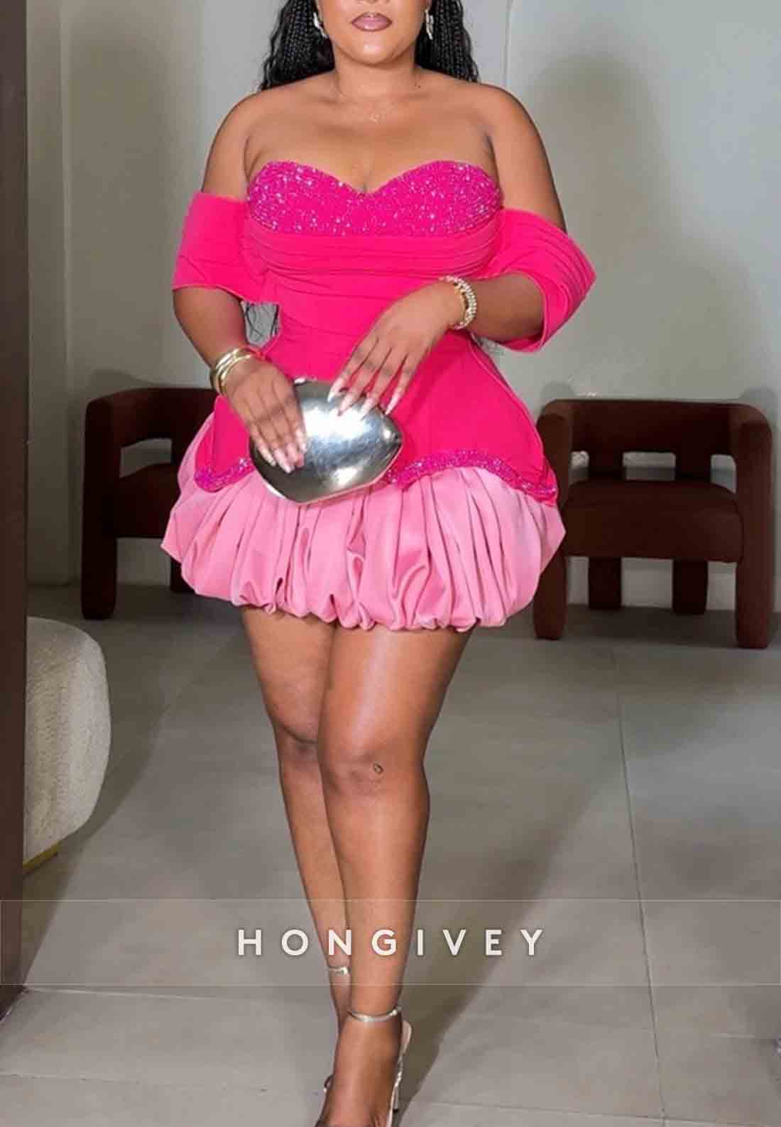 A-Line Off the Shoulder Pleated Regular Straps Beading Mini Homecoming Dresses