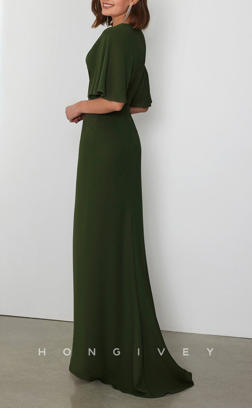 HM266 - V-Neck With Bolero Fitted Empire Ruched Mother of the Bride Dress