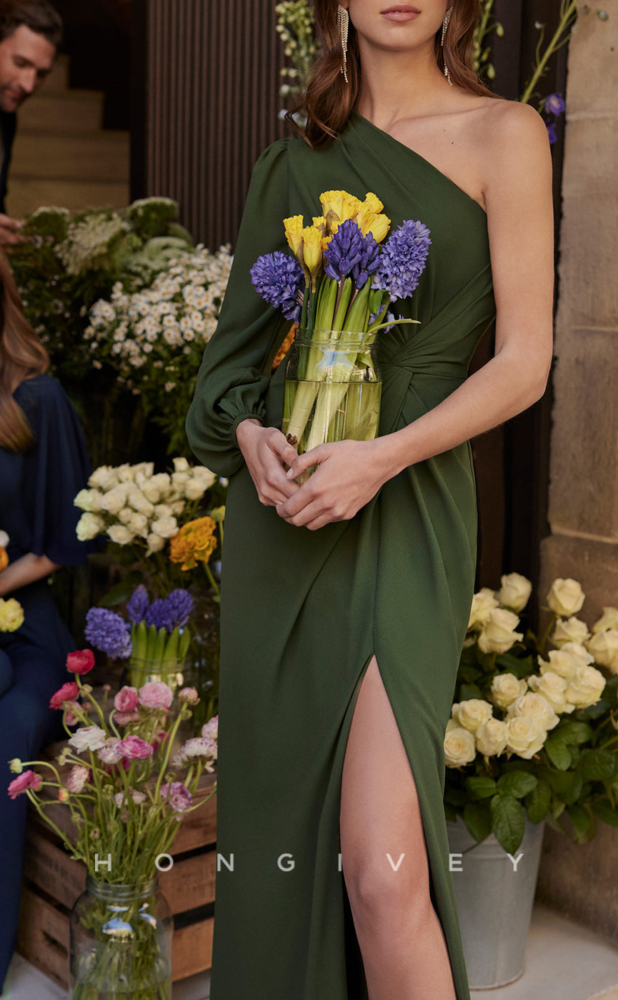 HM265 - Sexy One Shoulder Long Sleeve With Side Slit Cocktail Dress