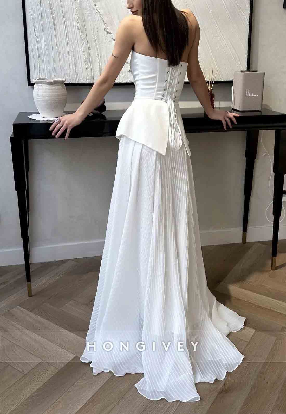 Tie Back A-Line Off the Shoulder Floor-Length Pleated Evening Gown