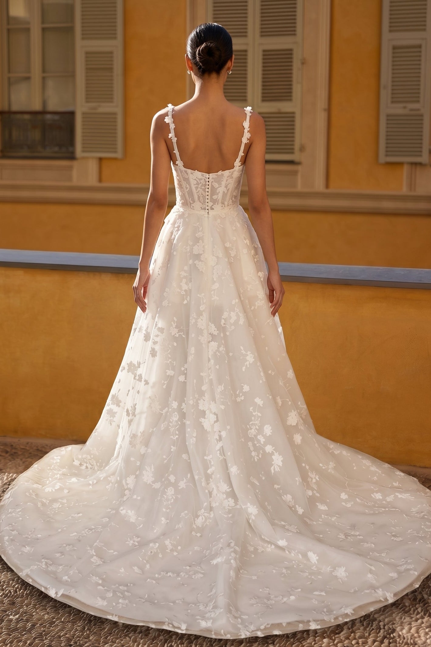 Spaghetti Straps Sleeveless Applique A-Line Side Slit Wedding Dress