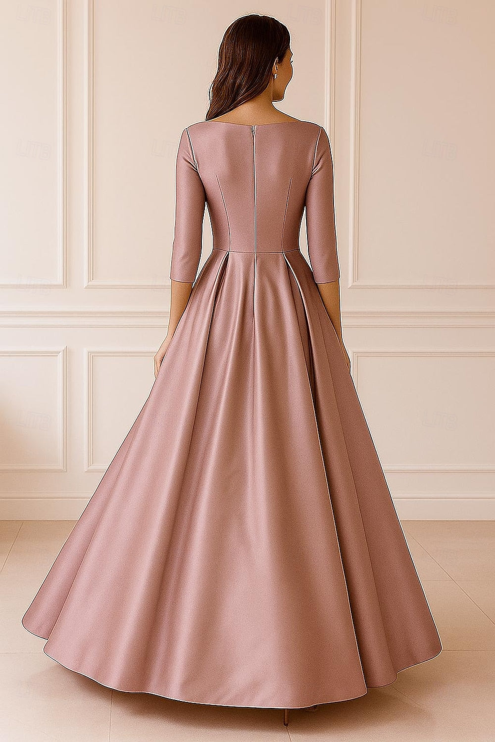 Formal V-Neck 3/4 Sleeve Flowers A-Line Floor-Length Evening Dress