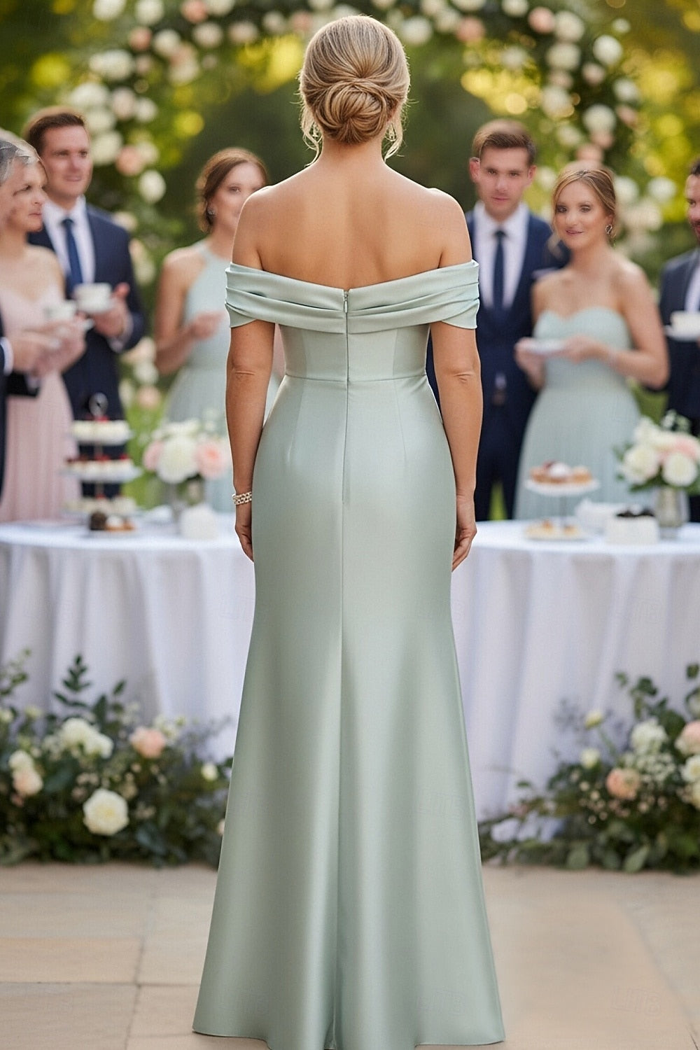 Green Off the Shoulder Sleeveless Mermaid Evening Dress