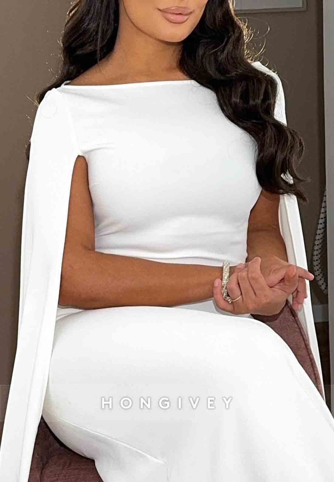 Bateau Neck Long Sleeves Floor-Length Pleated Sleek Sheath Formal Dress