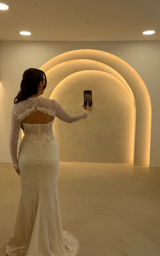 Lace Long Sleeve Mermaid Backless Floor-Length Evening Dress