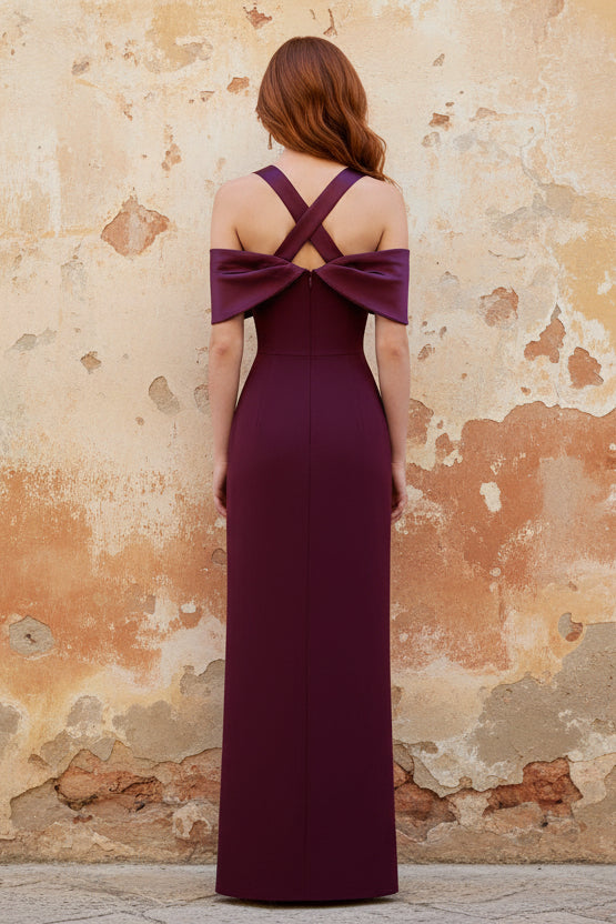 Burgundy Classic Off The Shoulder Sleeveless Mermaid Evening Dress