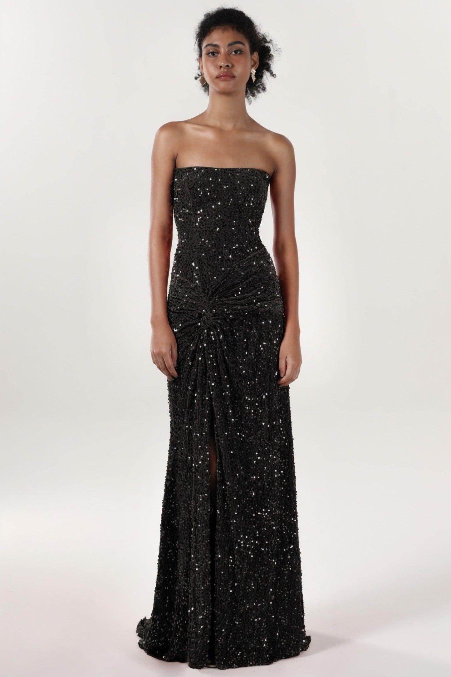 Sheath-Column Sweep-Brush Train Velvet Sequin Prom Dress
