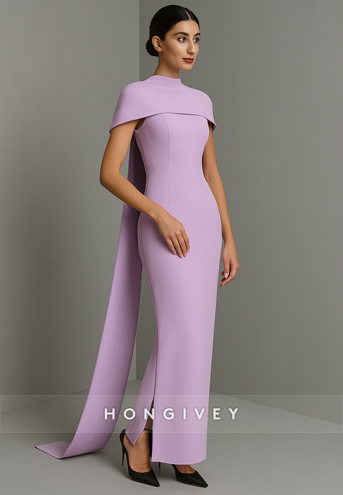 Shawl Sheath Ankle-Length Simple Evening Gowns with Cloak