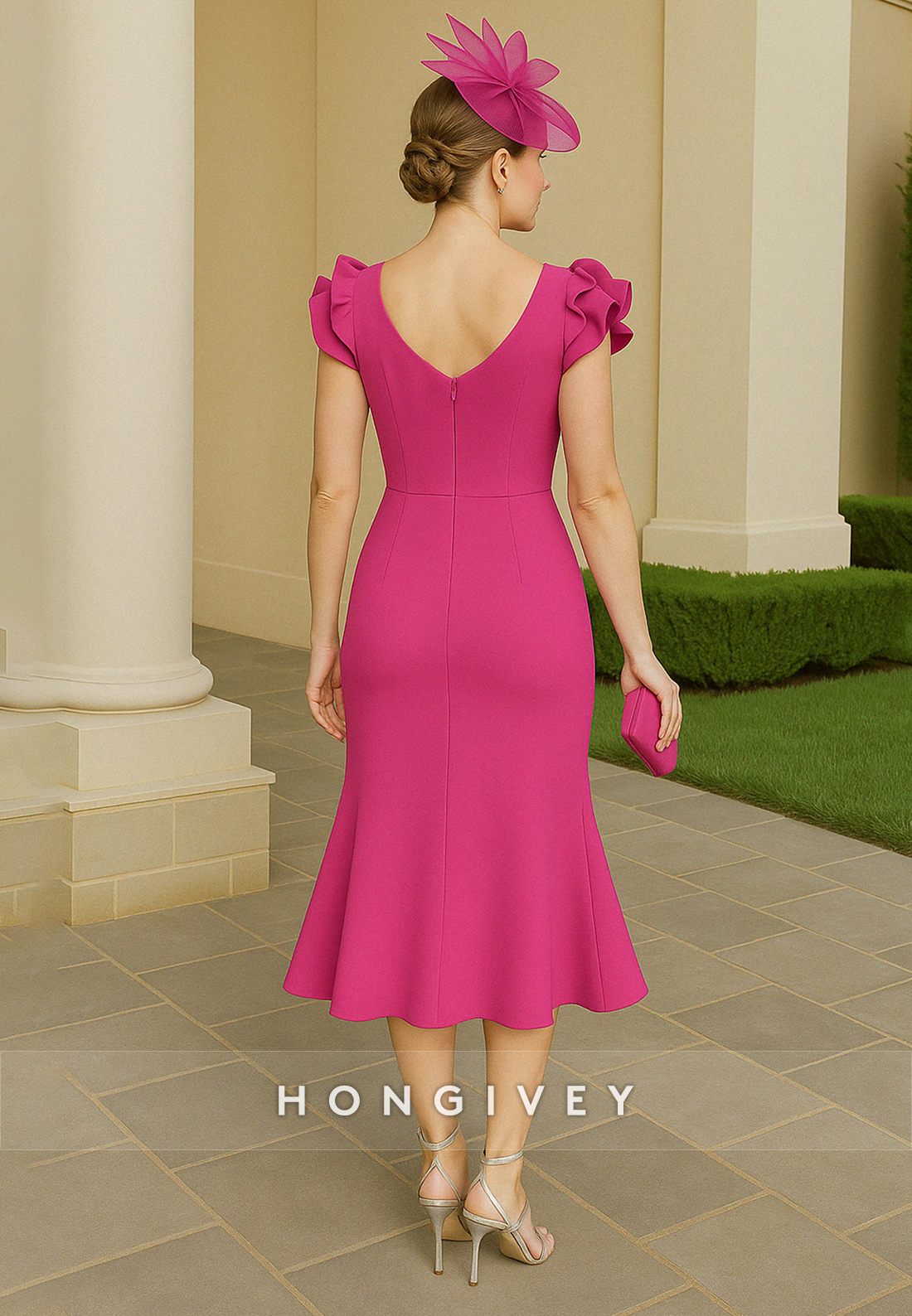 Cap Sleeves Azalea Mother of the Bride Dress Trumpet Tea-Length Cocktail Dresses