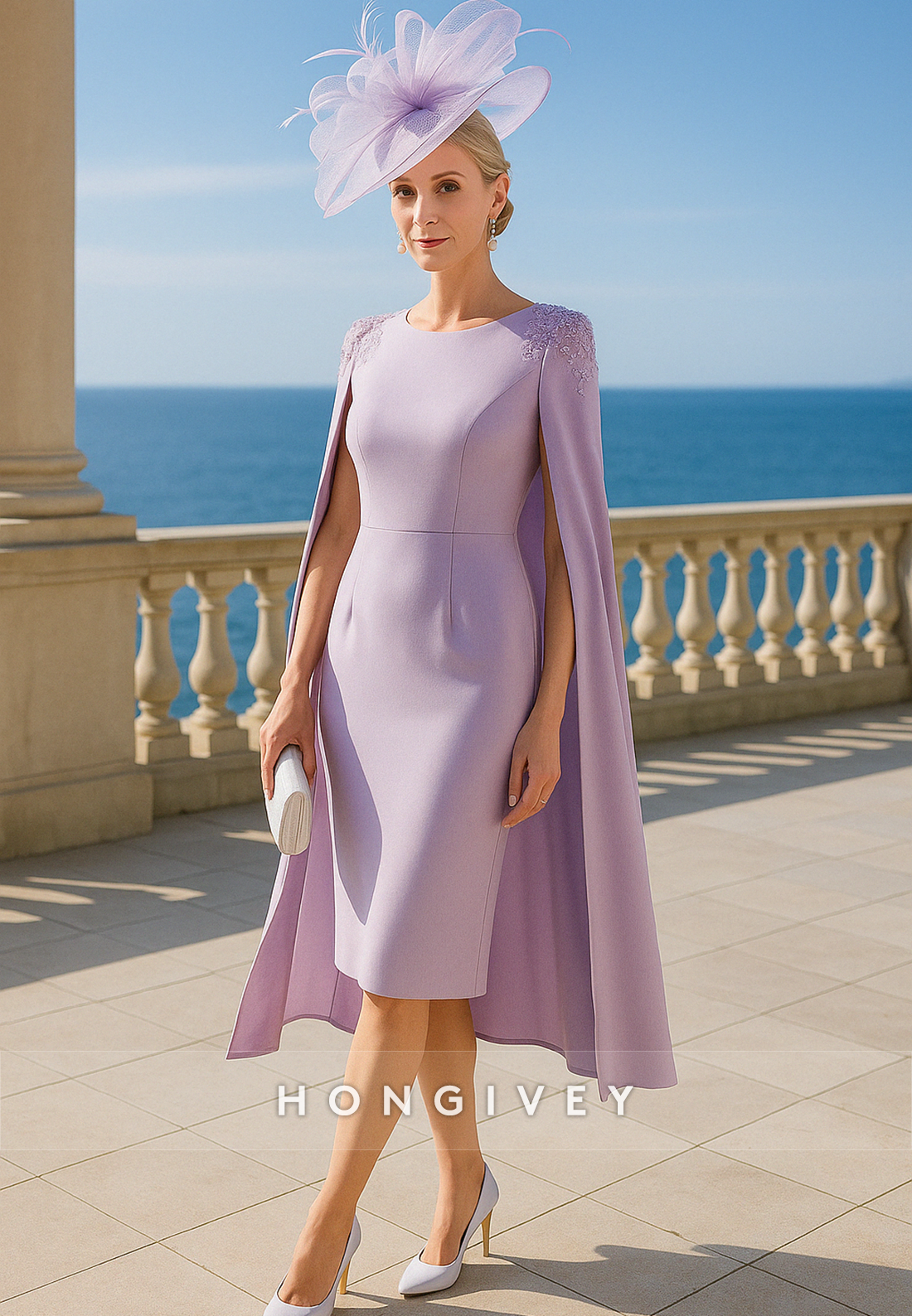 Lilac Knee-Length Cocktail Dress Sheath Scoop Mother of the Bride Dress