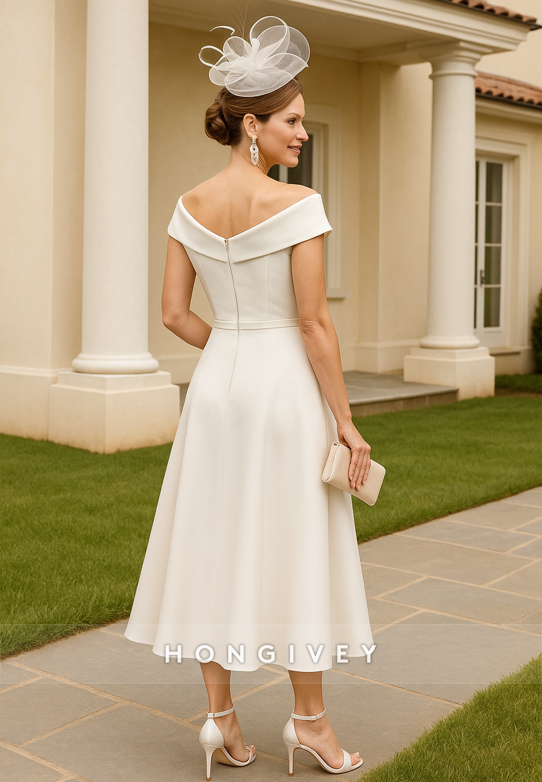 Cap Sleeves Tea-Length Cocktail Dresses A-Line Lace Pleated Mother of Bride Dresses