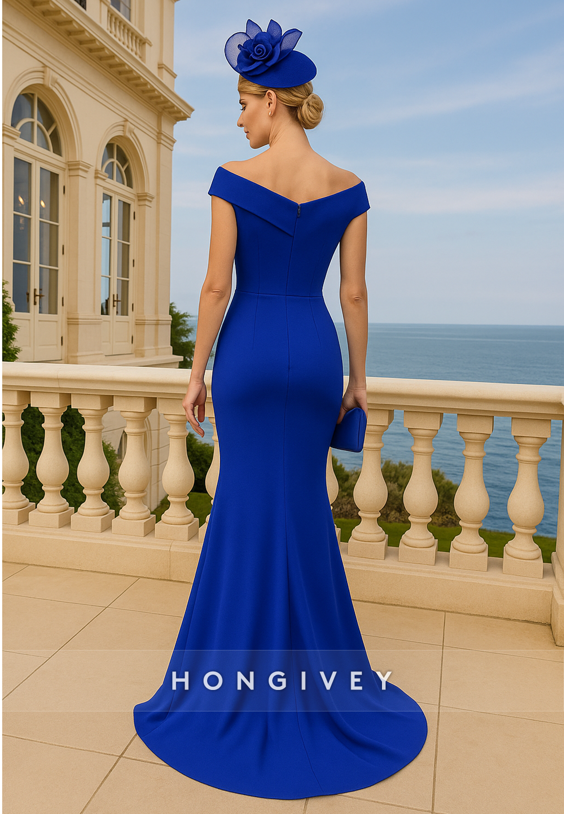 High Slit Bateau Neck Trumpet Pleated Sweep Train Cap Sleeves Mother of Bride Dresses