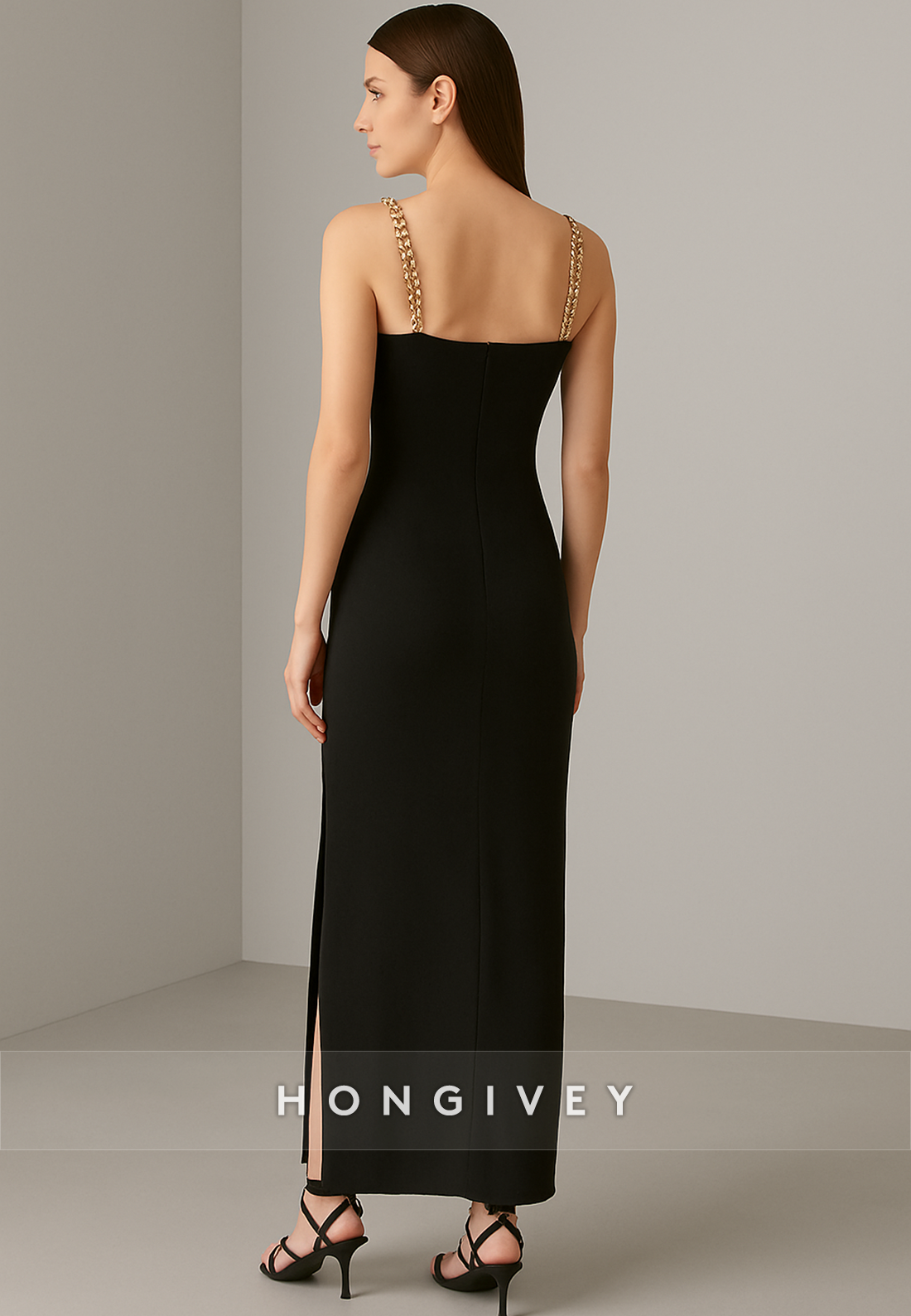 Simple Ankle-Length Regular Straps Sleeveless Column Pleated Evening Gowns