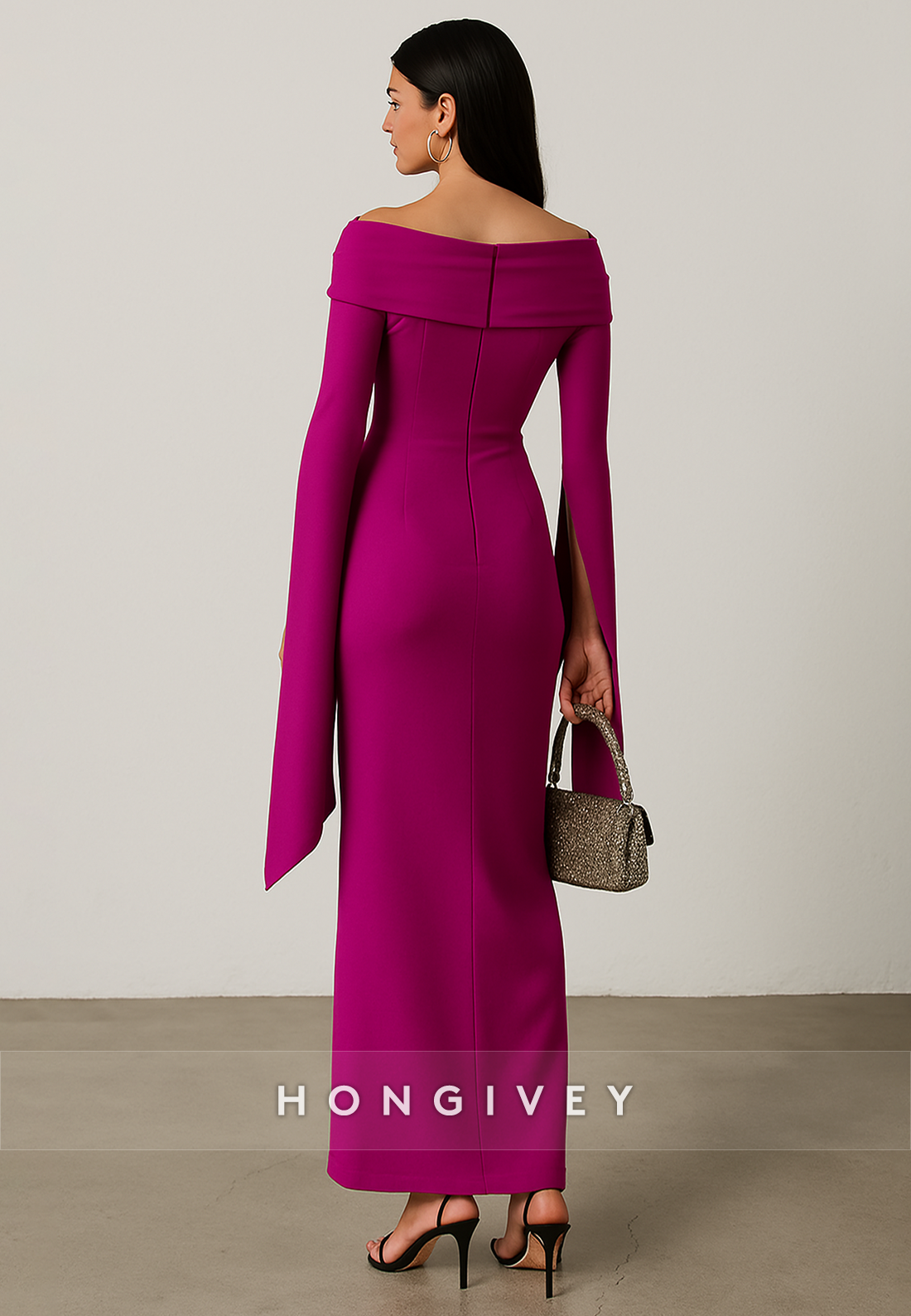 Elegant Column Ankle-Length Shawl Shoulder Draping Evening Gowns