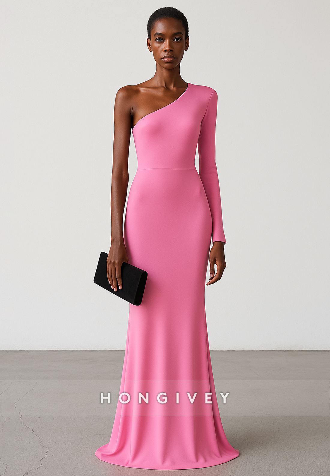 Simple Pink Floor-Length Pleated One Shoulder Mermaid Evening Gowns