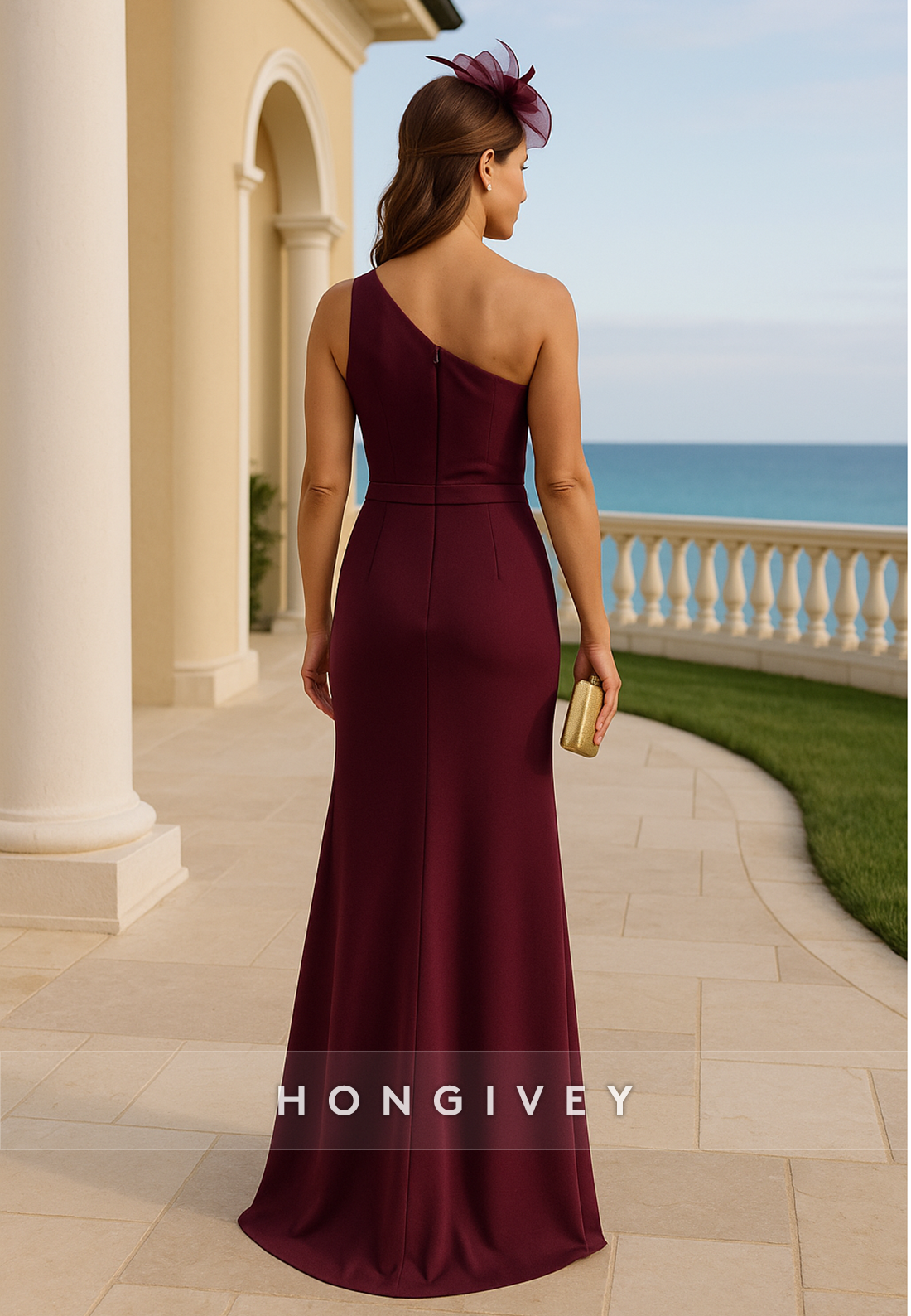 One Shoulder Side Slit Pleated Floor-Length Trumpet Mother of the Bride Dresses
