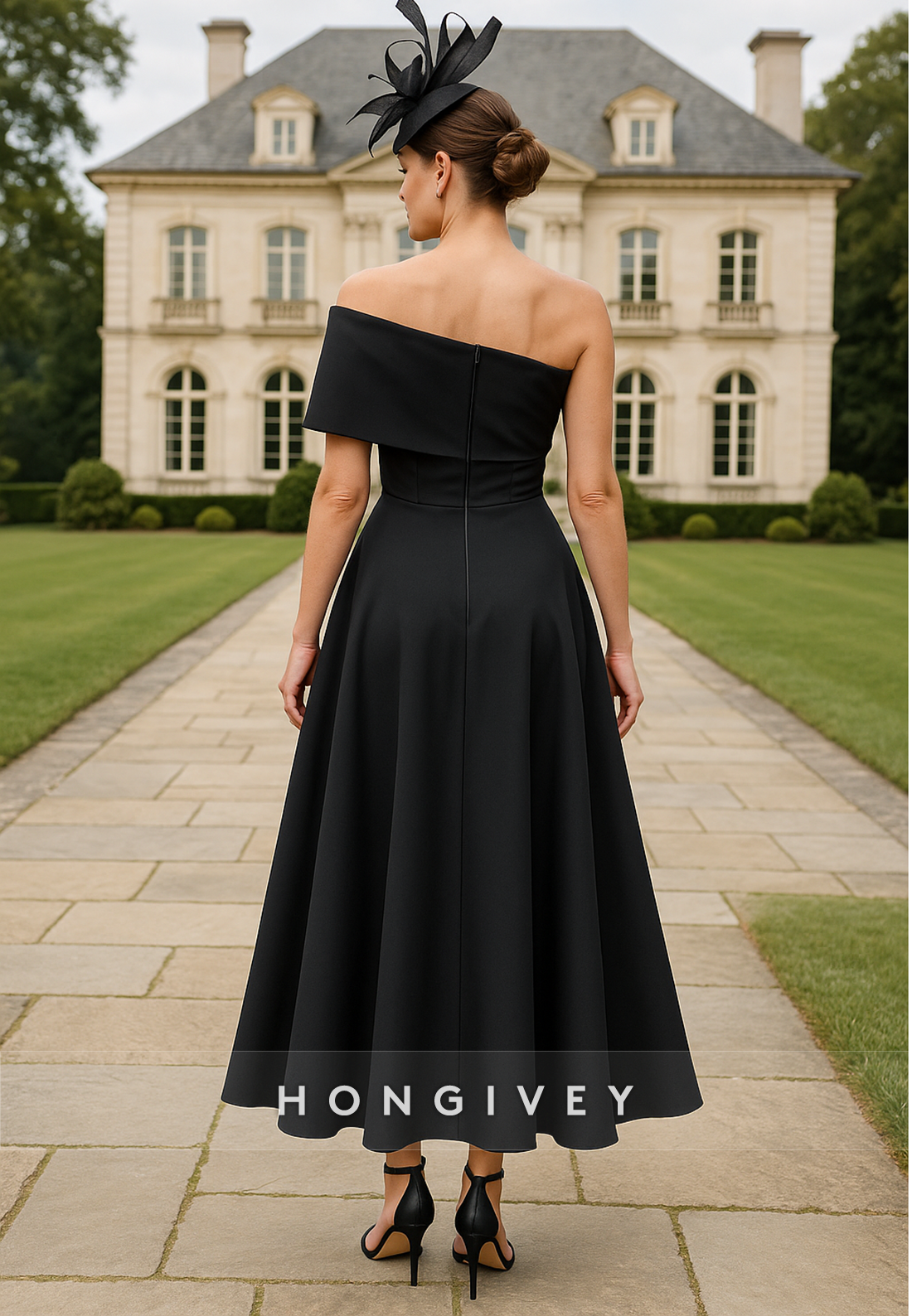 One Shoulder Flower A-Line Side Slit Pleated Ankle-Length Mother of the Bride Dresses