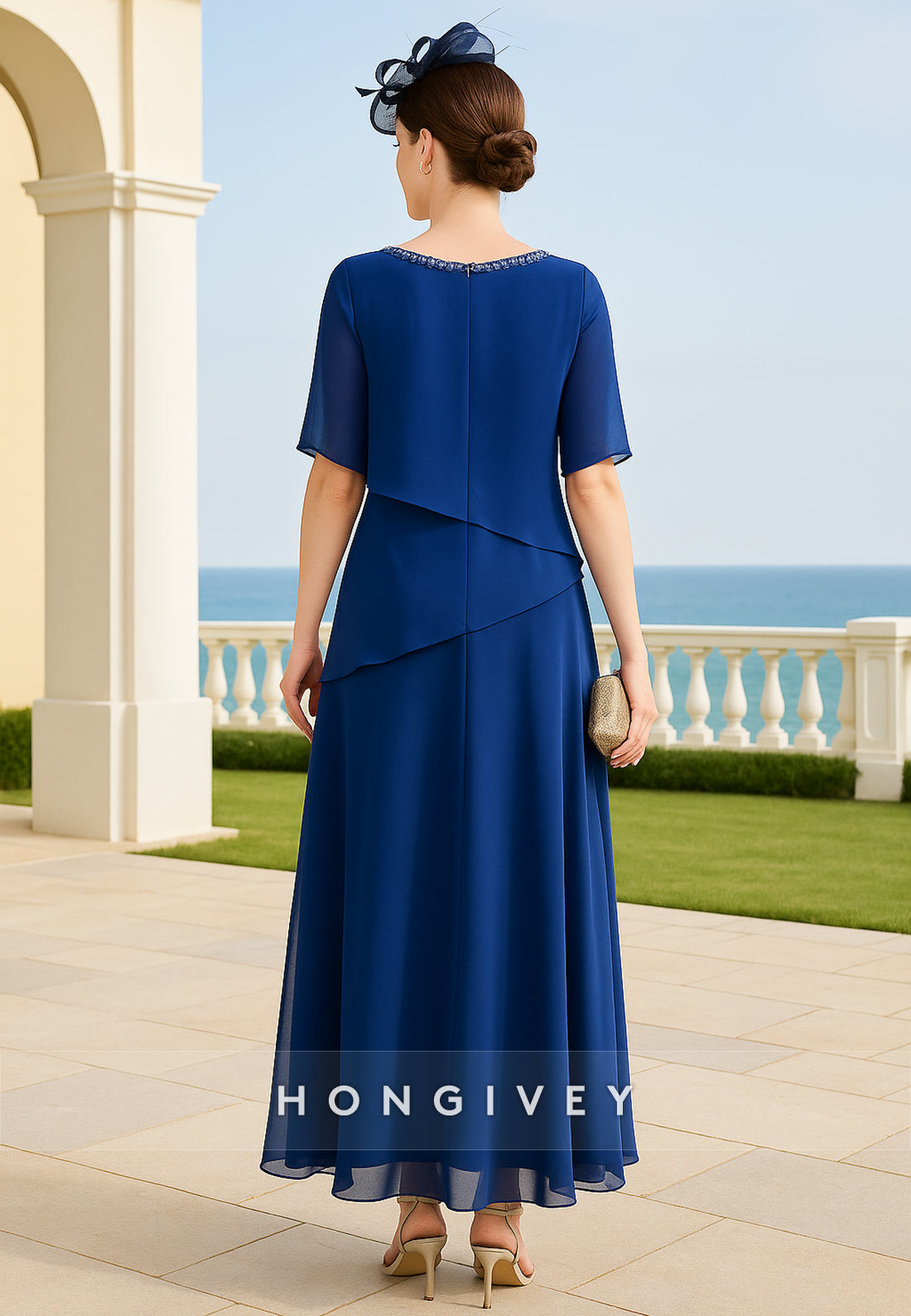 Short Sleeves Ankle-Length Pleated A-Line Chiffon Mother of the Bride Dresses