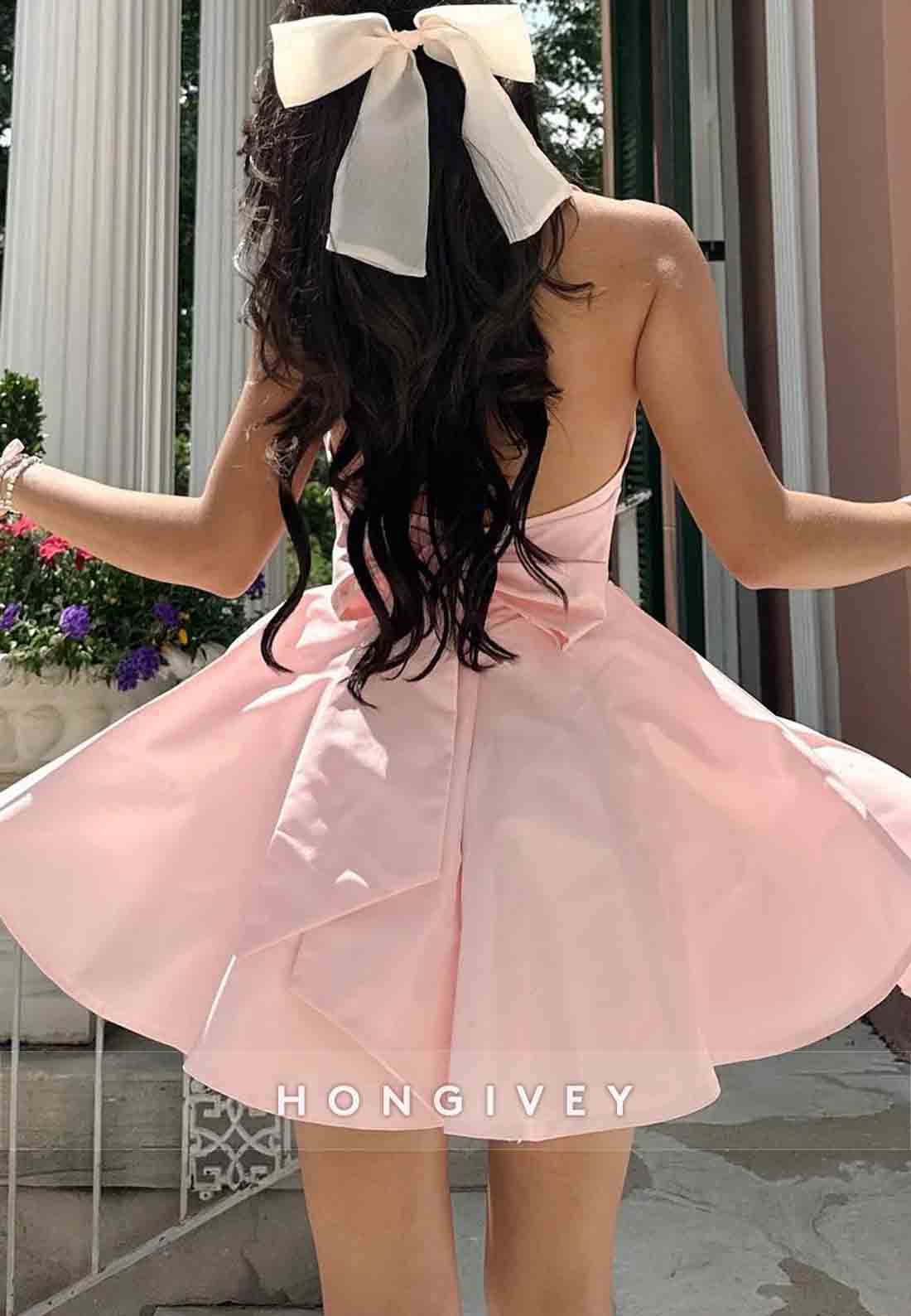 Cute A Line Sweetheart Pink Short Homecoming Dress with Bowknot