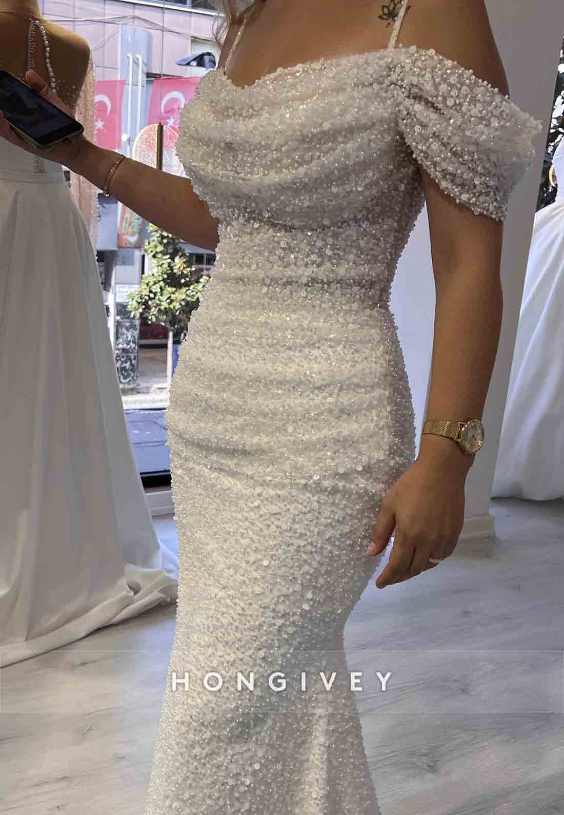 Detachable Court Train Sheath Sequined Pleated Regular Straps Wedding Dresses