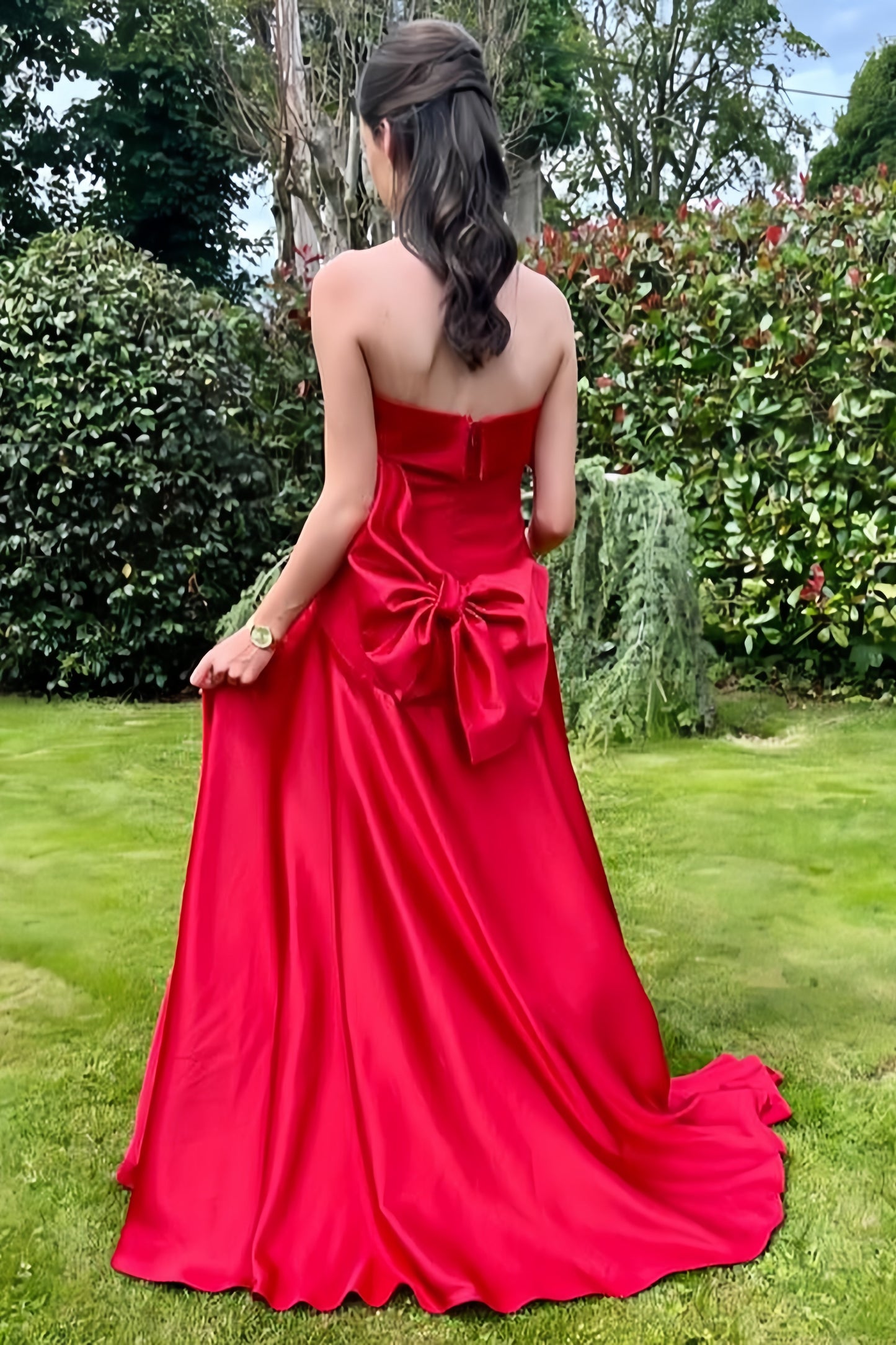 Red Strapless Bow A-line Ball Prom Dress