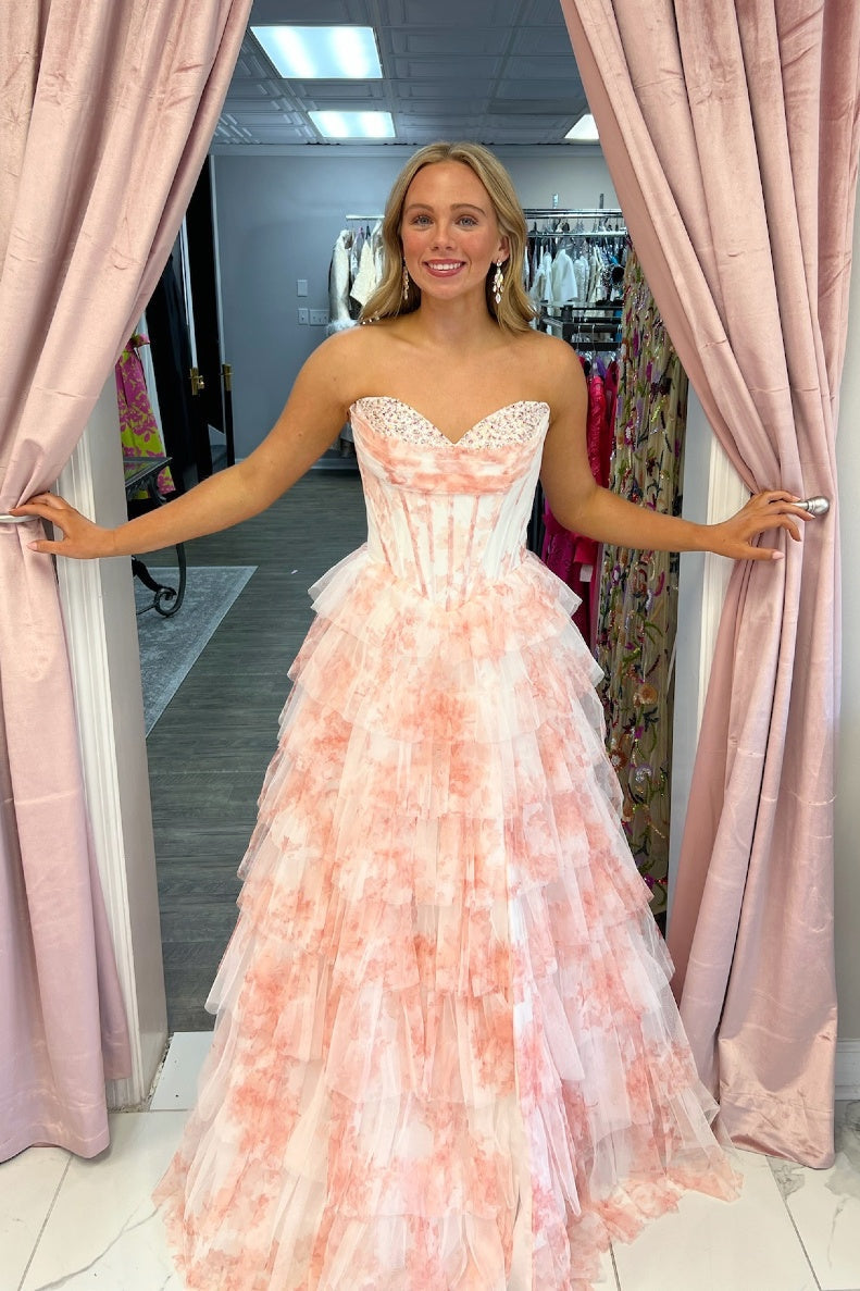 Sweetheart Floral Beaded A-line Prom Dress