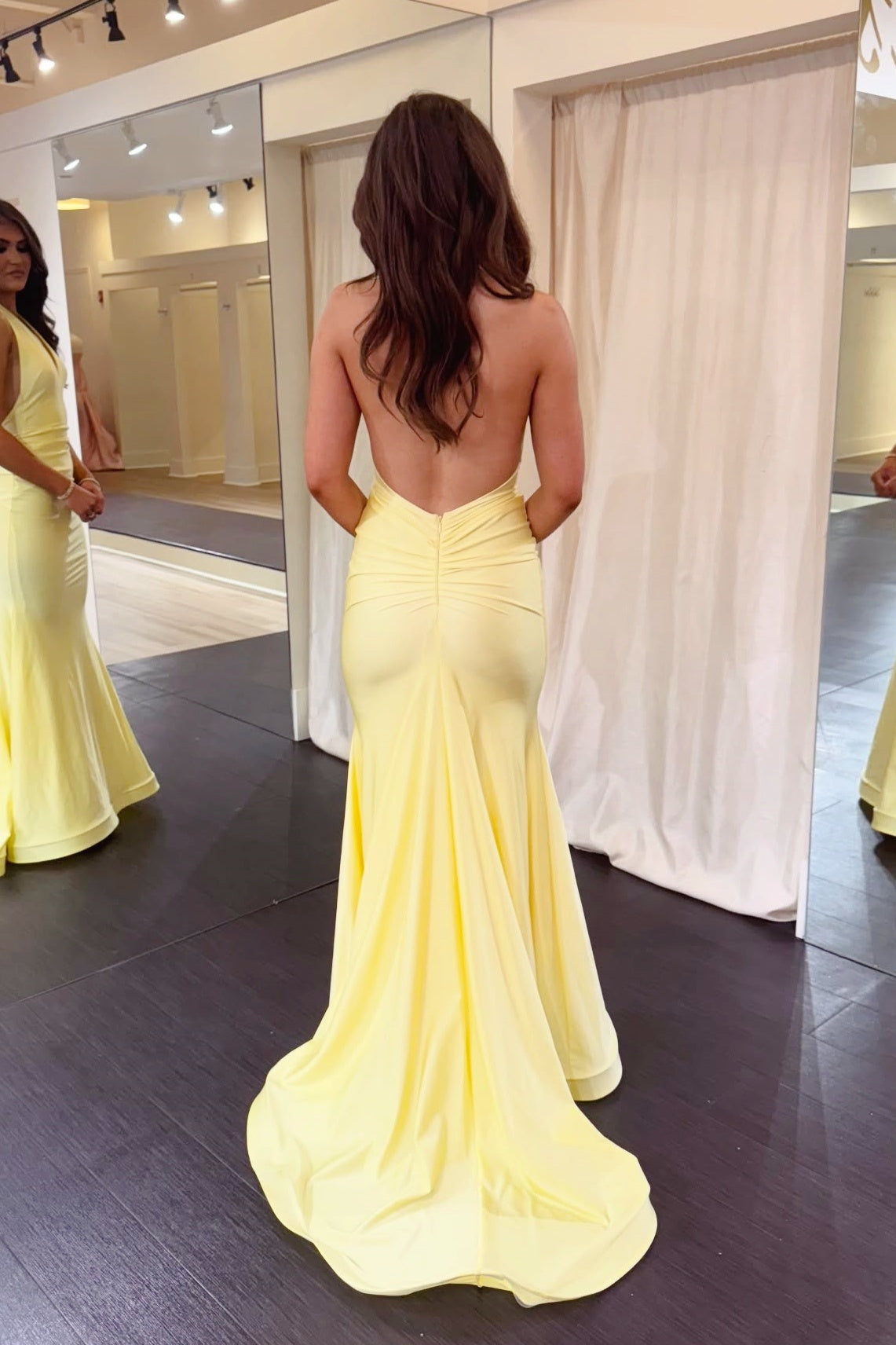 Yellow Halter V-Neck Mermaid Prom Dress