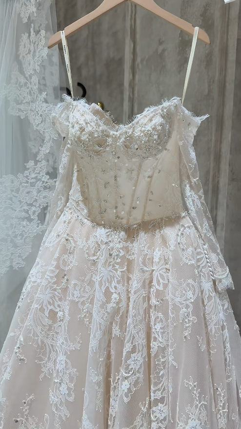 Timeless A-Line Long Wedding Dresses Lace Beaded Bridal Gowns Long Sleeves Bridal Dresses