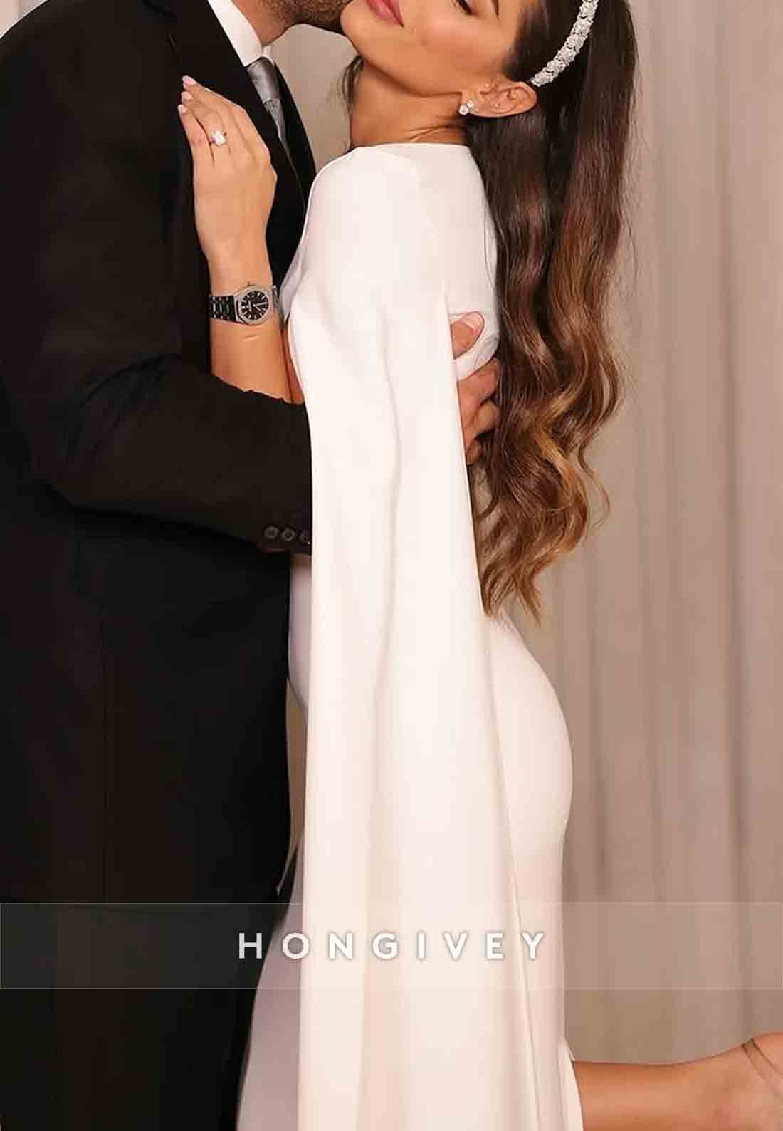 Simple Sheath Side Draping Wedding Reception Bateau Neck Wedding Dresses