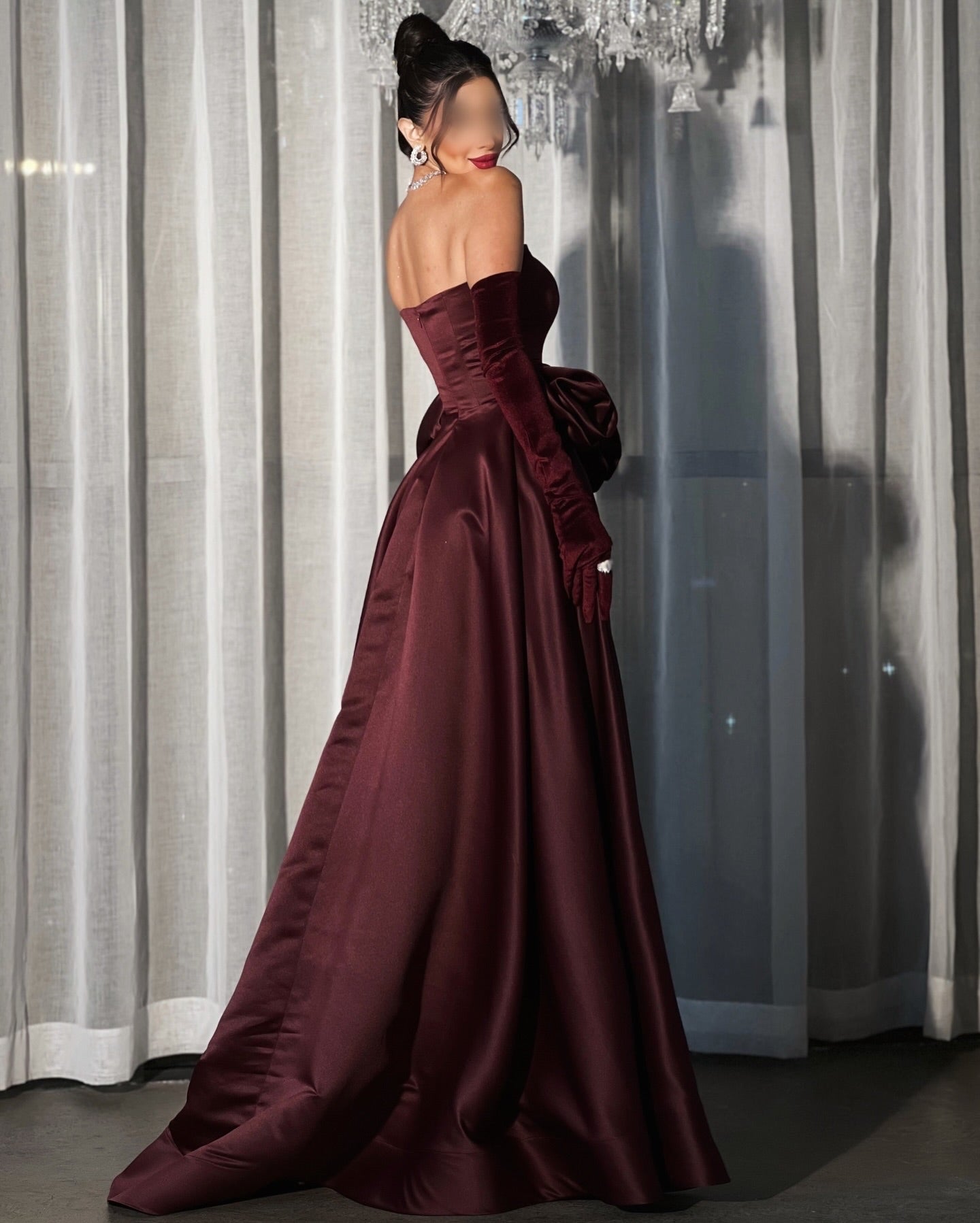 Strapless Gloves Sleeveless Flowers A-Line Side Slit Evening Dress Formal