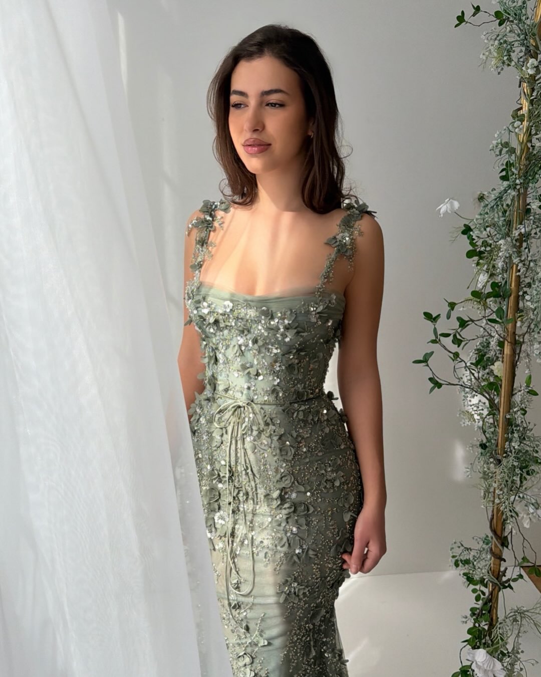 Spaghetti Straps Flowers Sleeveless Flowers Mermaid Evening Dress