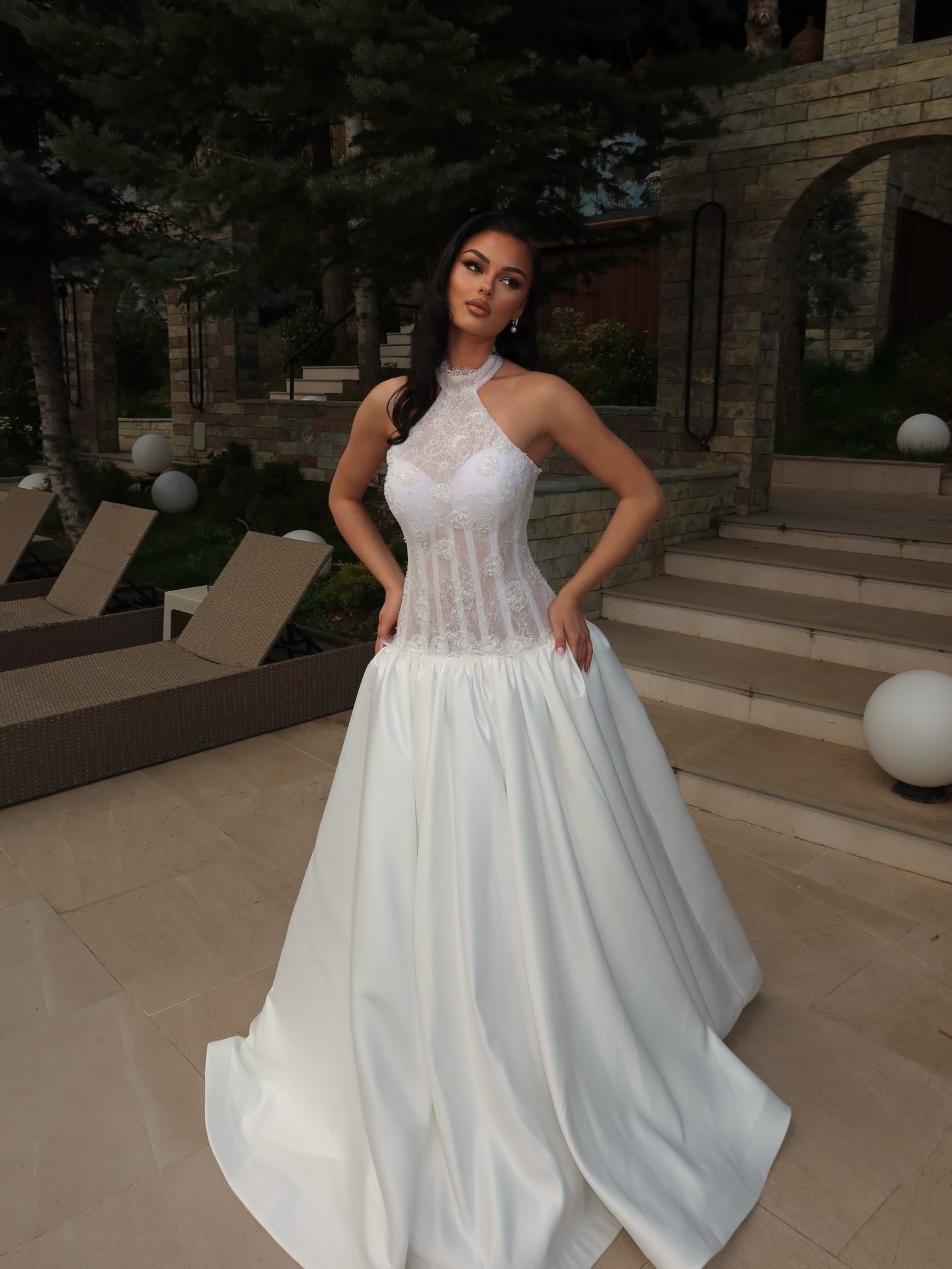 Lace Halter Sleeveless Sheer Mermaid Wedding Dress